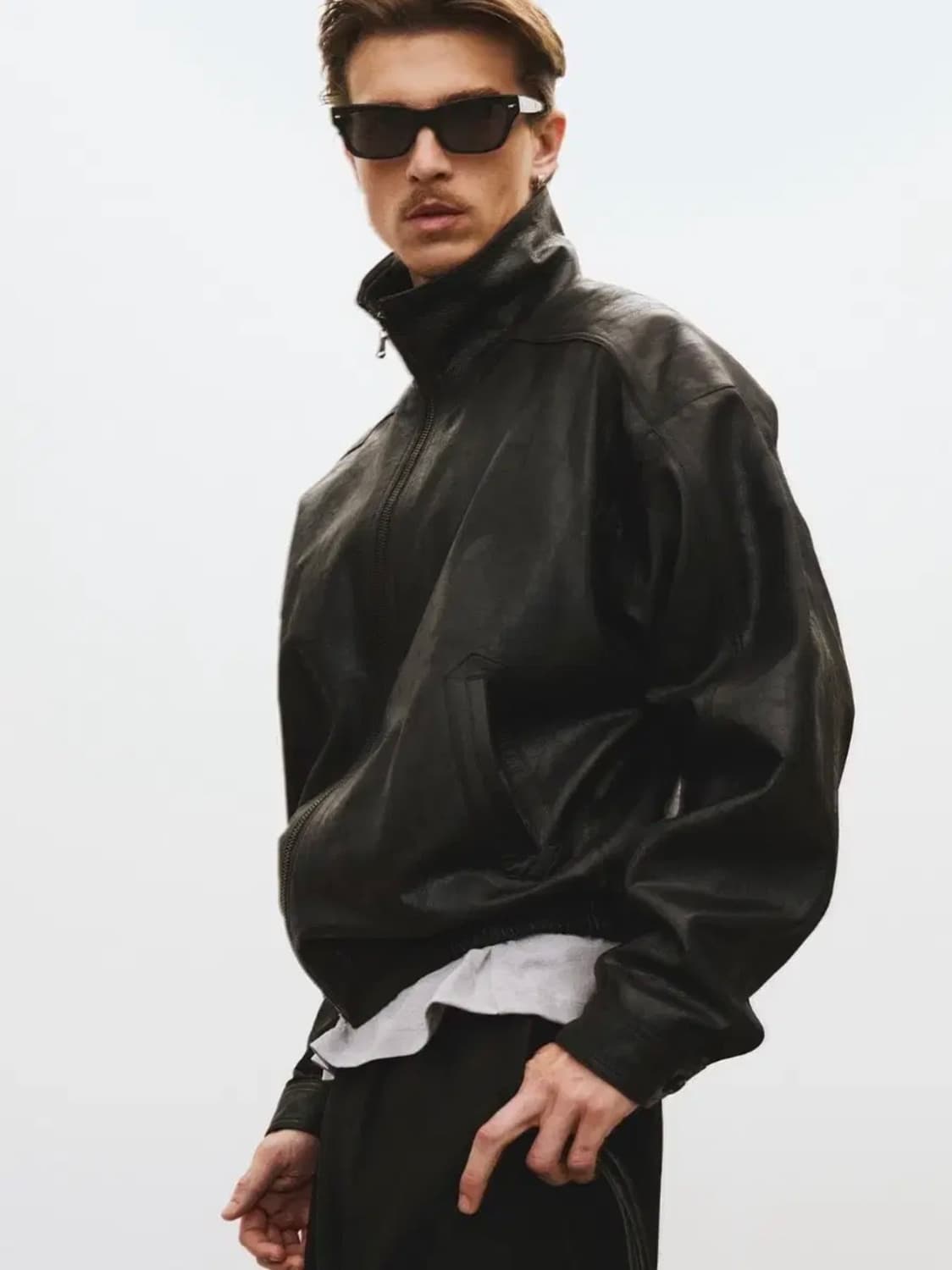 [M] 렉토 빈티지 크랙 이펙트 하이넥 레더 가죽 점퍼 자켓 블랙 상품이미지2