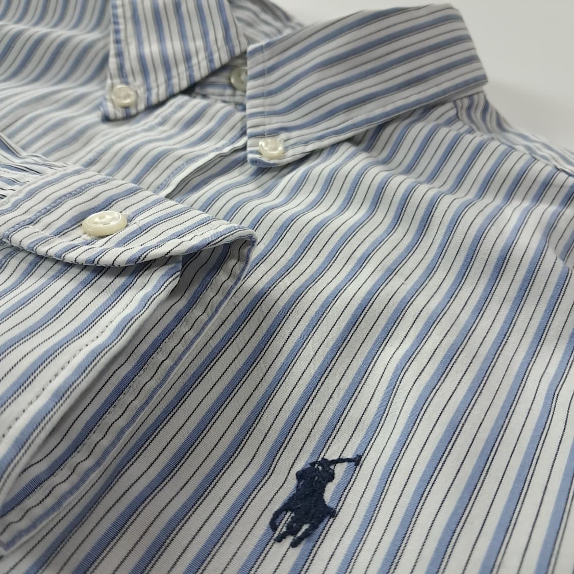 CK303 S 폴로 90s 일본판 소프트블루 스트라이프 셔츠 남방 상품이미지4