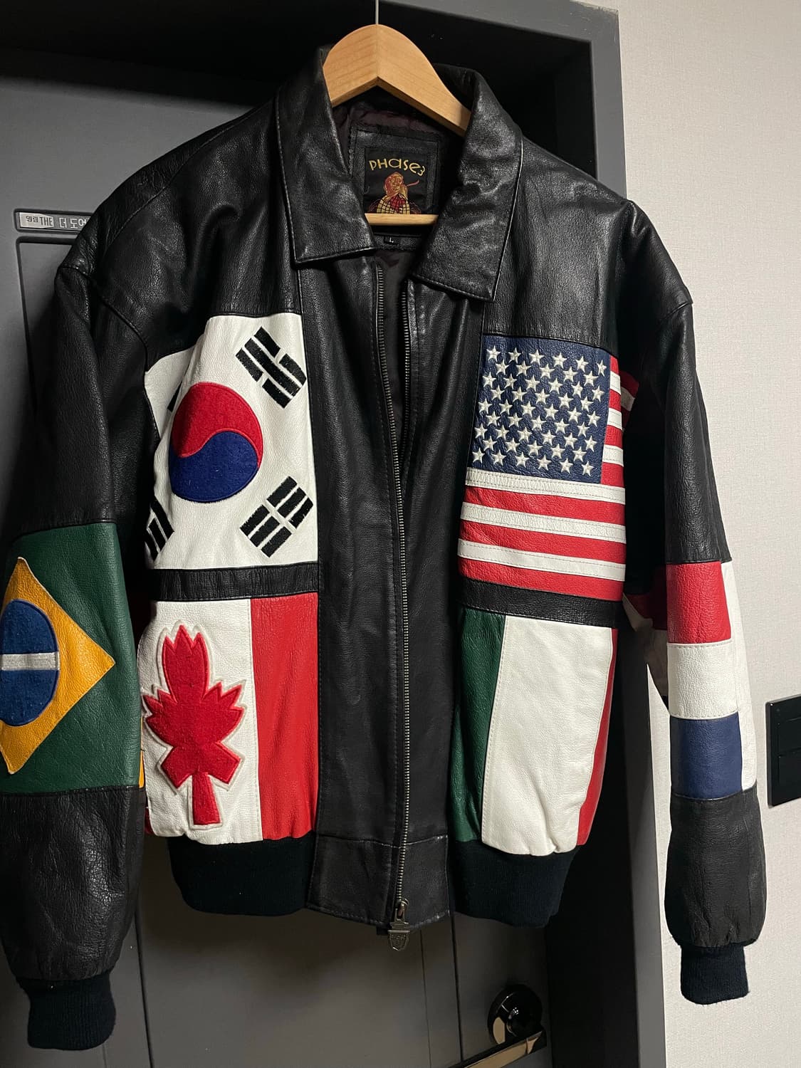 Phase3 국기 패치 가죽 자켓 블랙 (L 100-105 추천) 상품이미지1