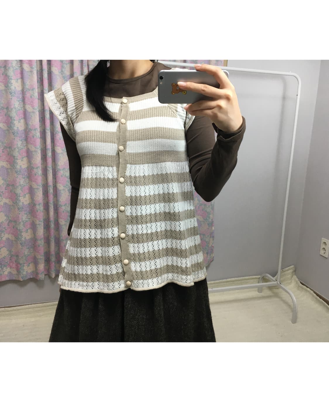 베이지 스트라이프 반소매 니트 상품이미지2