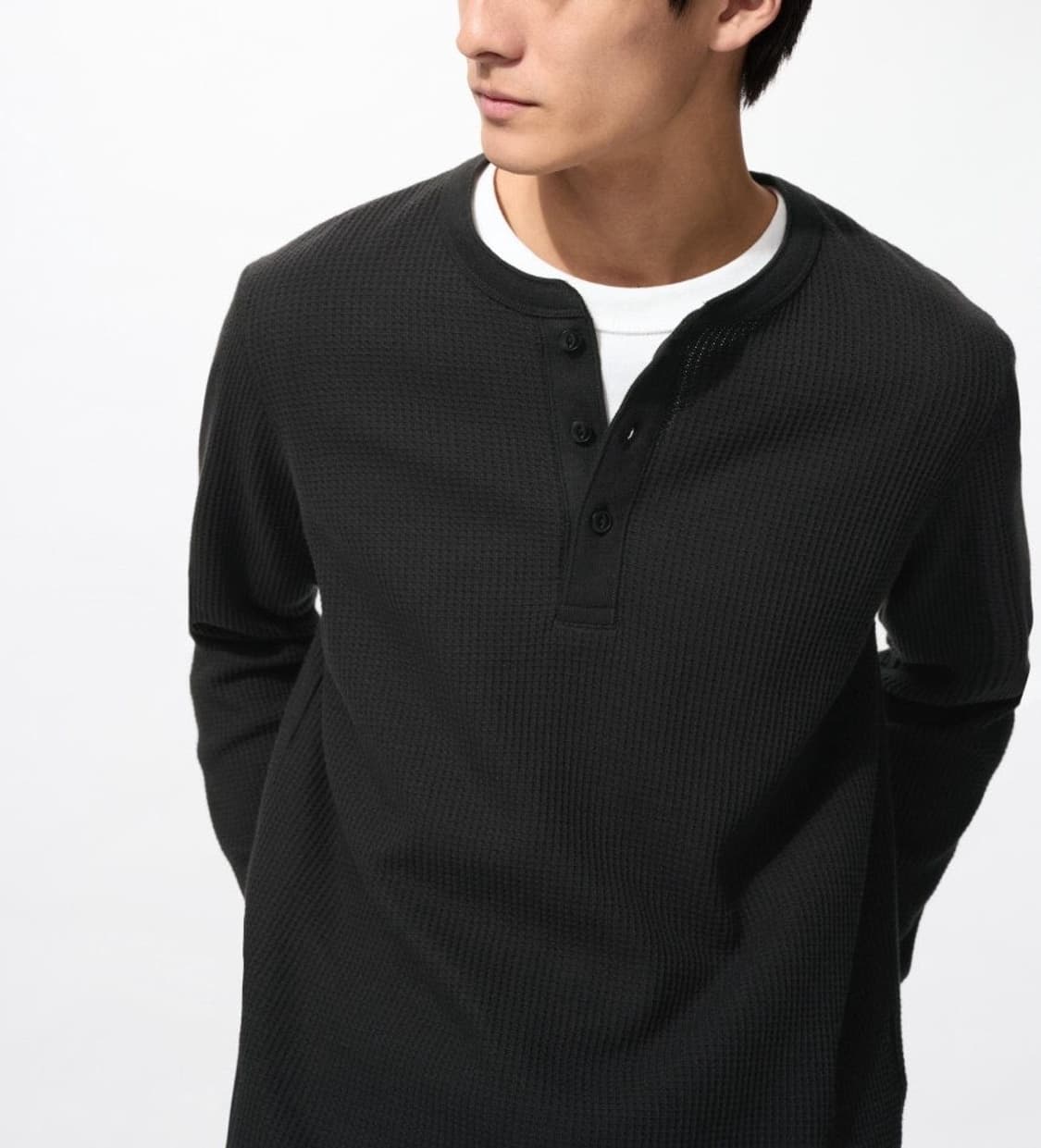 [XL] 유니클로 와플 헨리넥 블랙 상품이미지1