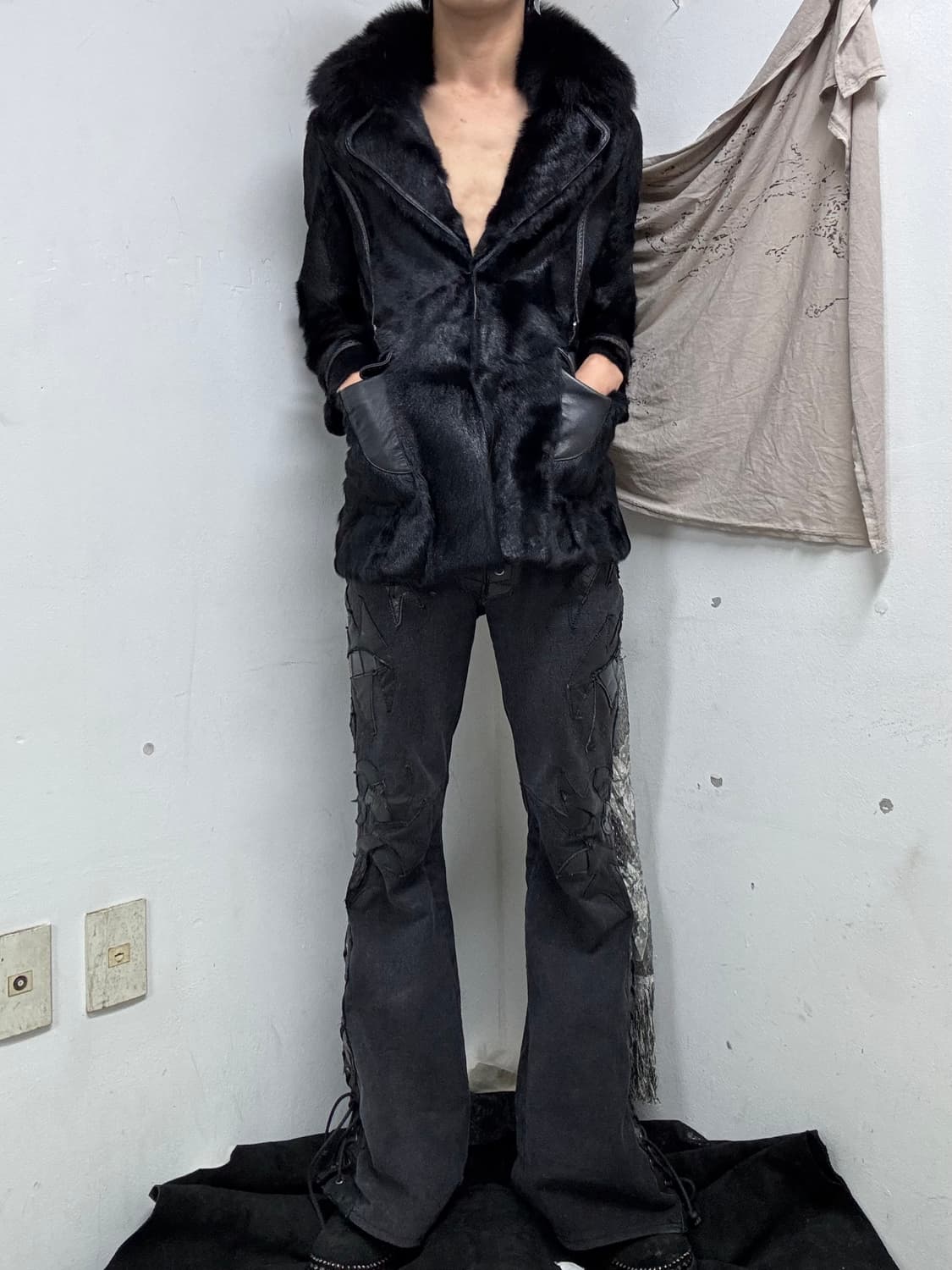 [VKEI] Fox Fur Black Straped SheepSkin j 상품이미지2