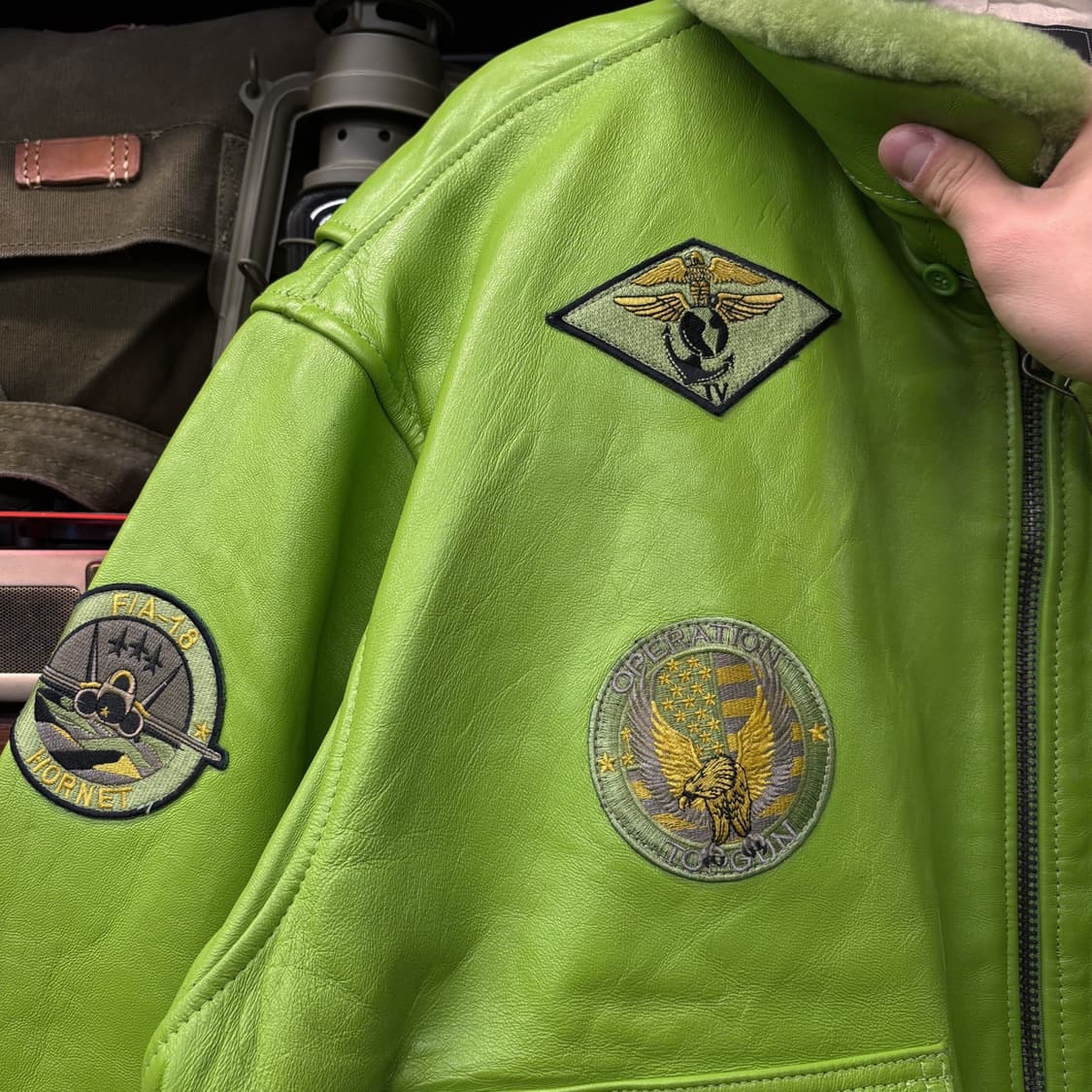 00s TOPGUN TYPE G-1 플라이트 레더 봄버자켓 그린 N526 상품이미지6