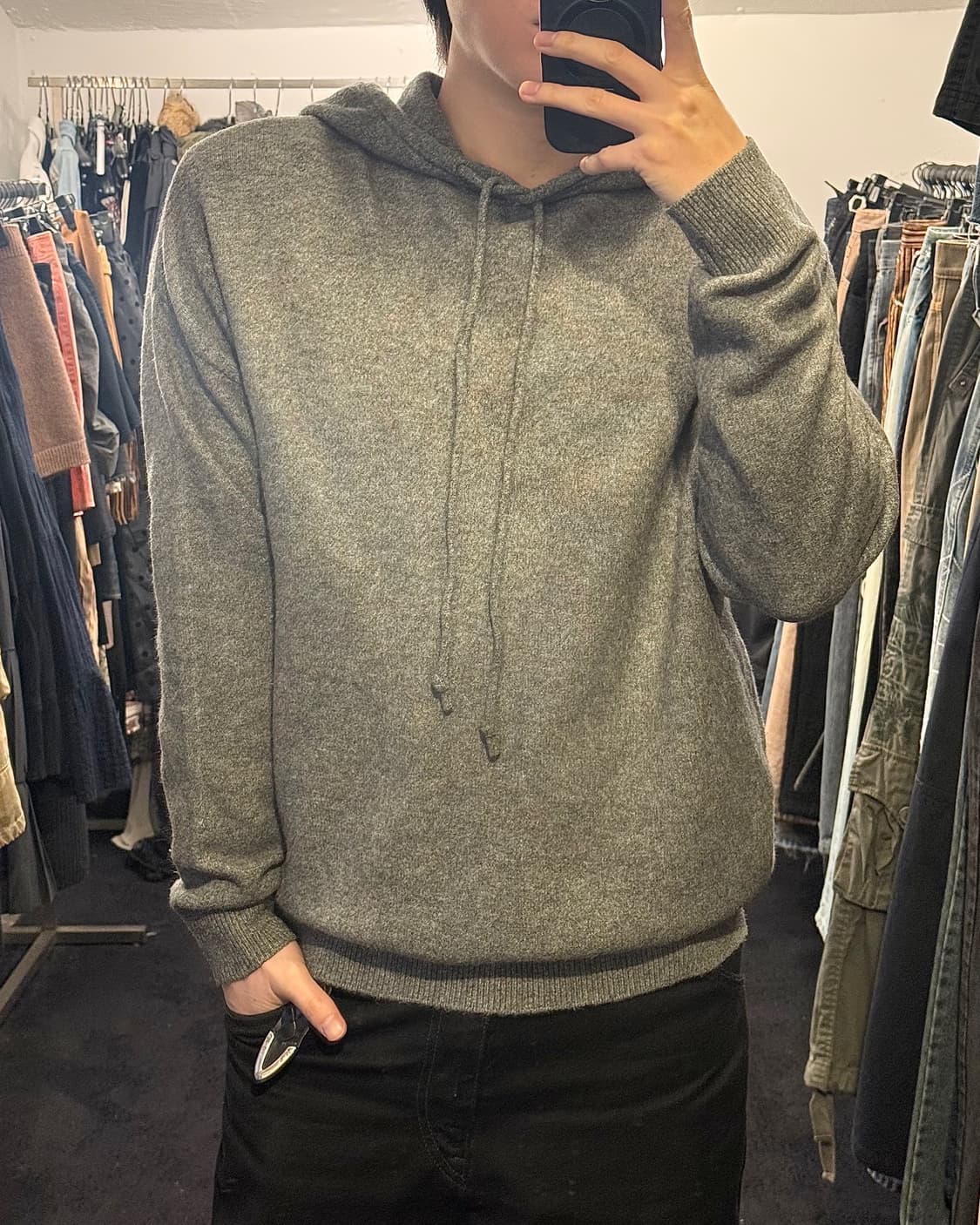 자라 후드 니트 그레이 회색 오버핏 후디 울 M 95 미니멀 스웨터 끈 상품이미지1