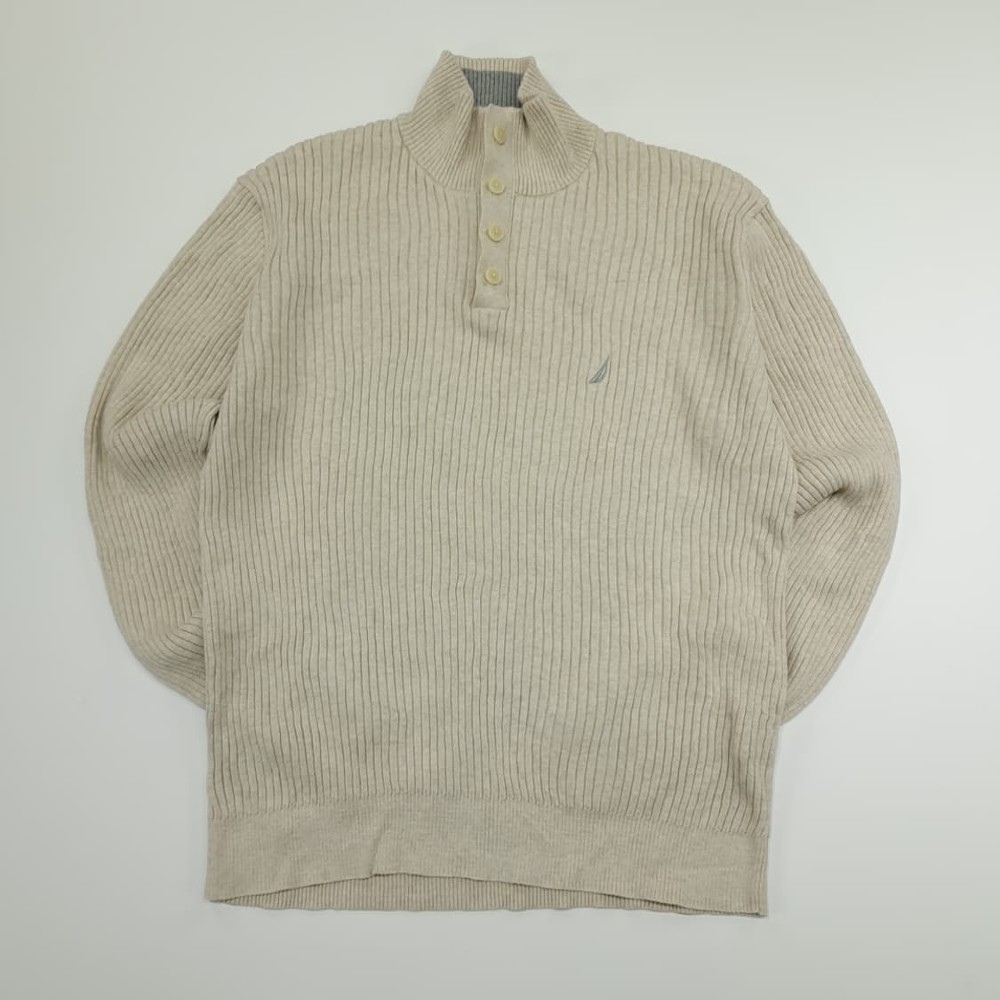 CN977 XL 노티카 연베이지 리브드 하프버튼 긴팔 니트 스웨터 상품이미지1