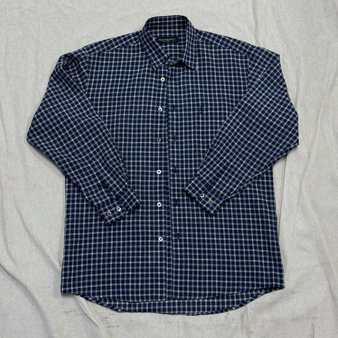입생로랑 빈티지 네이비 체크셔츠 95 상품이미지2