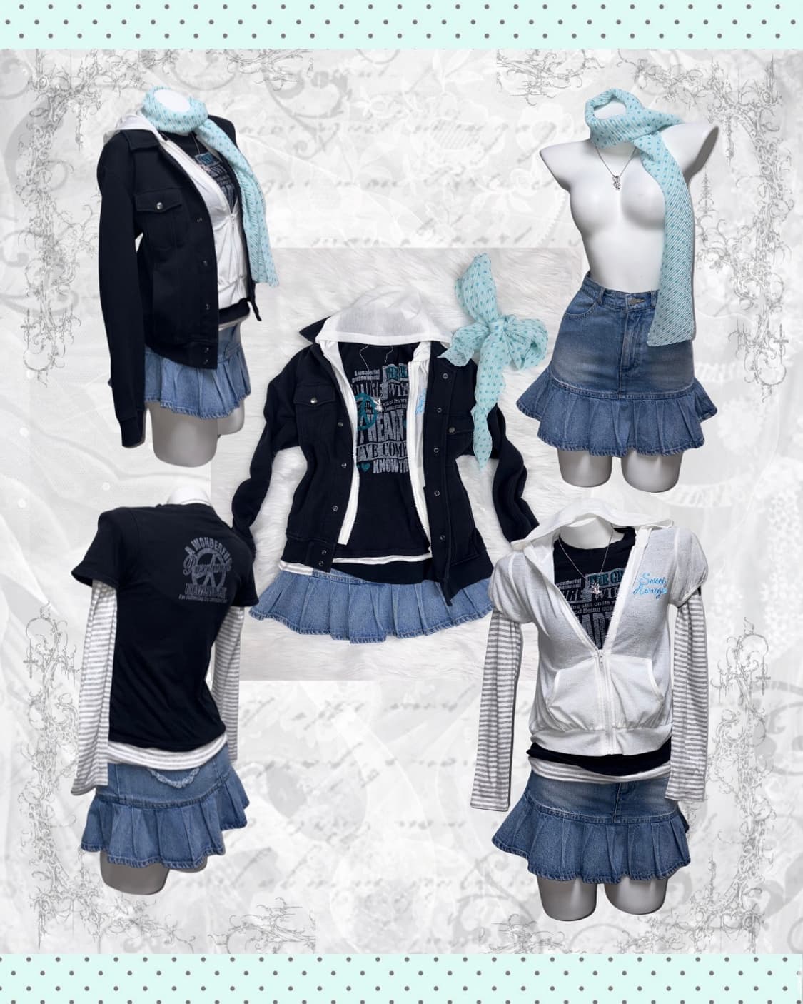 청록 민트 땡땡이 코디세트 6pcs 00s 키치 갸루 상품이미지8