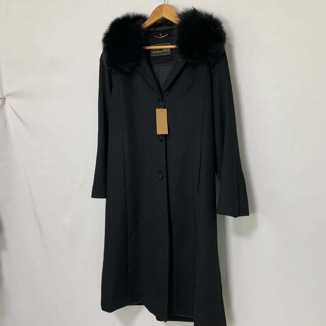 퓨어 캐시미어 100% 폭스 퍼 싱글 롱 코트 00s 블랙 빈티지 상품이미지2