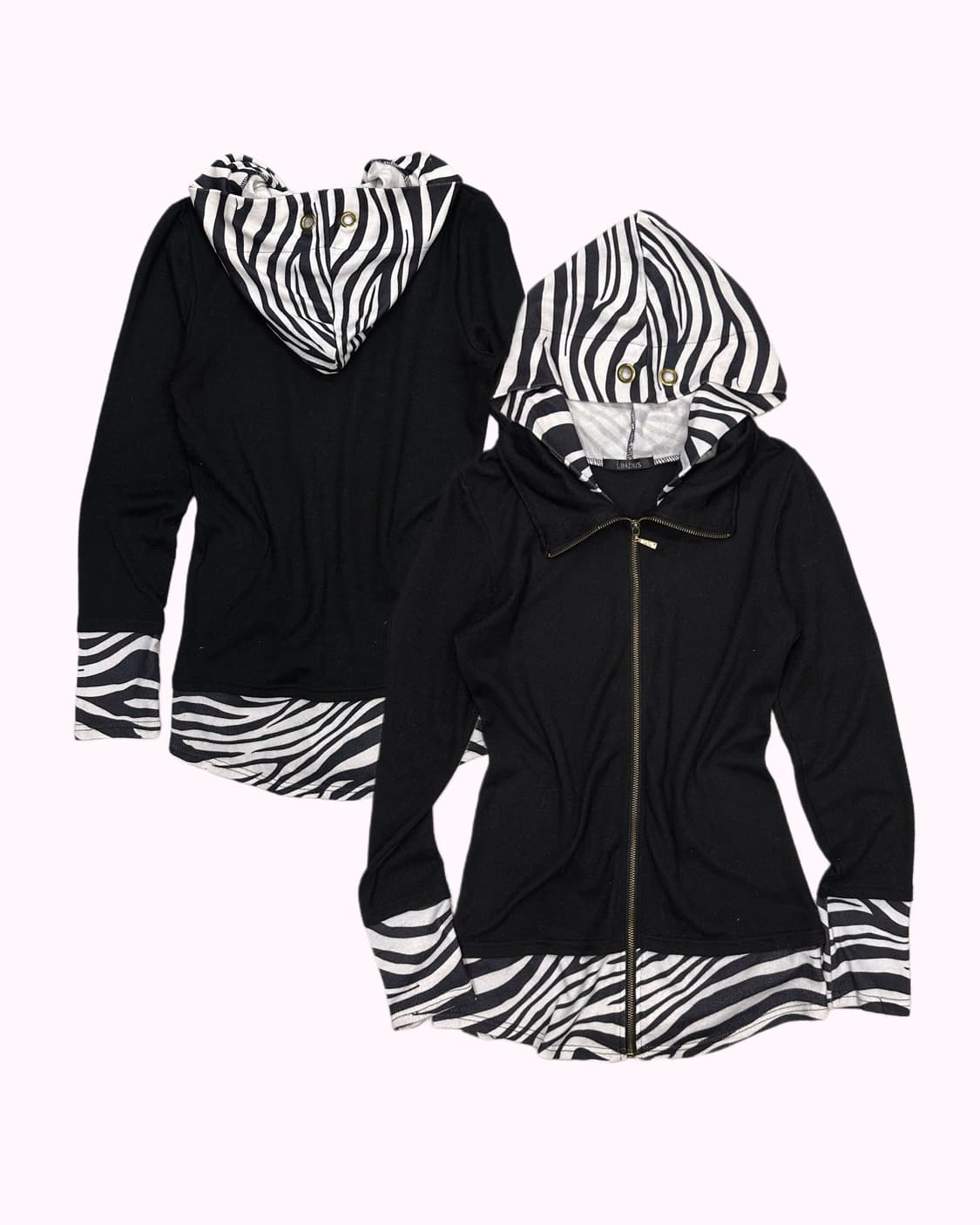 zebra layered knit hood zip-up 상품이미지1