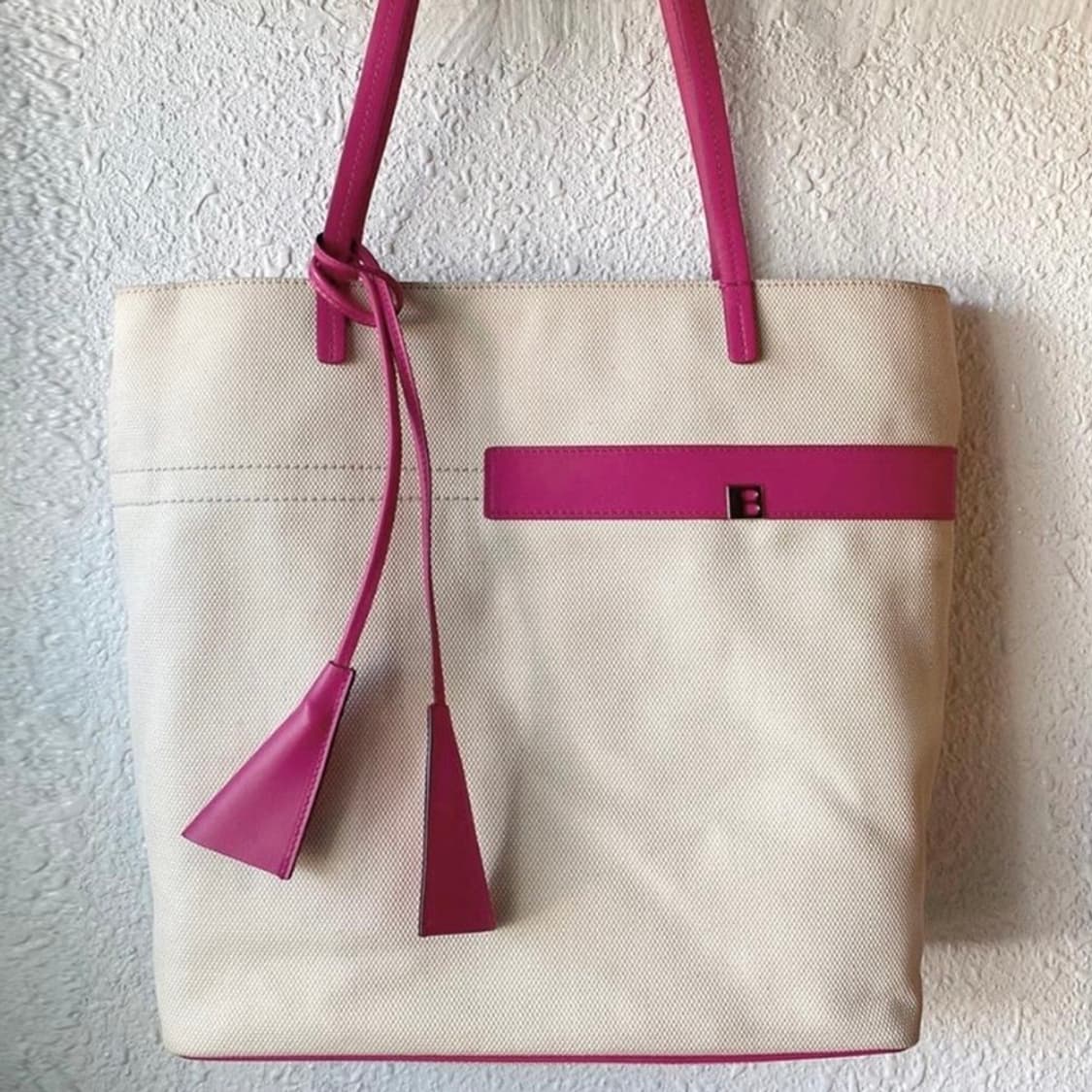 [정품] BALLY 발리 핑크레더 레이어드 코튼 토트백 상품이미지2