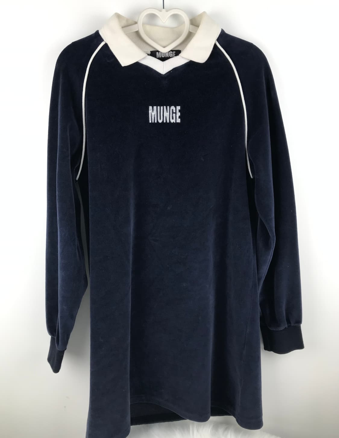 munge 벨벳맨투맨 원피스 네이비블록코어 y2k 올드스쿨져지스포티빈티지 상품이미지5