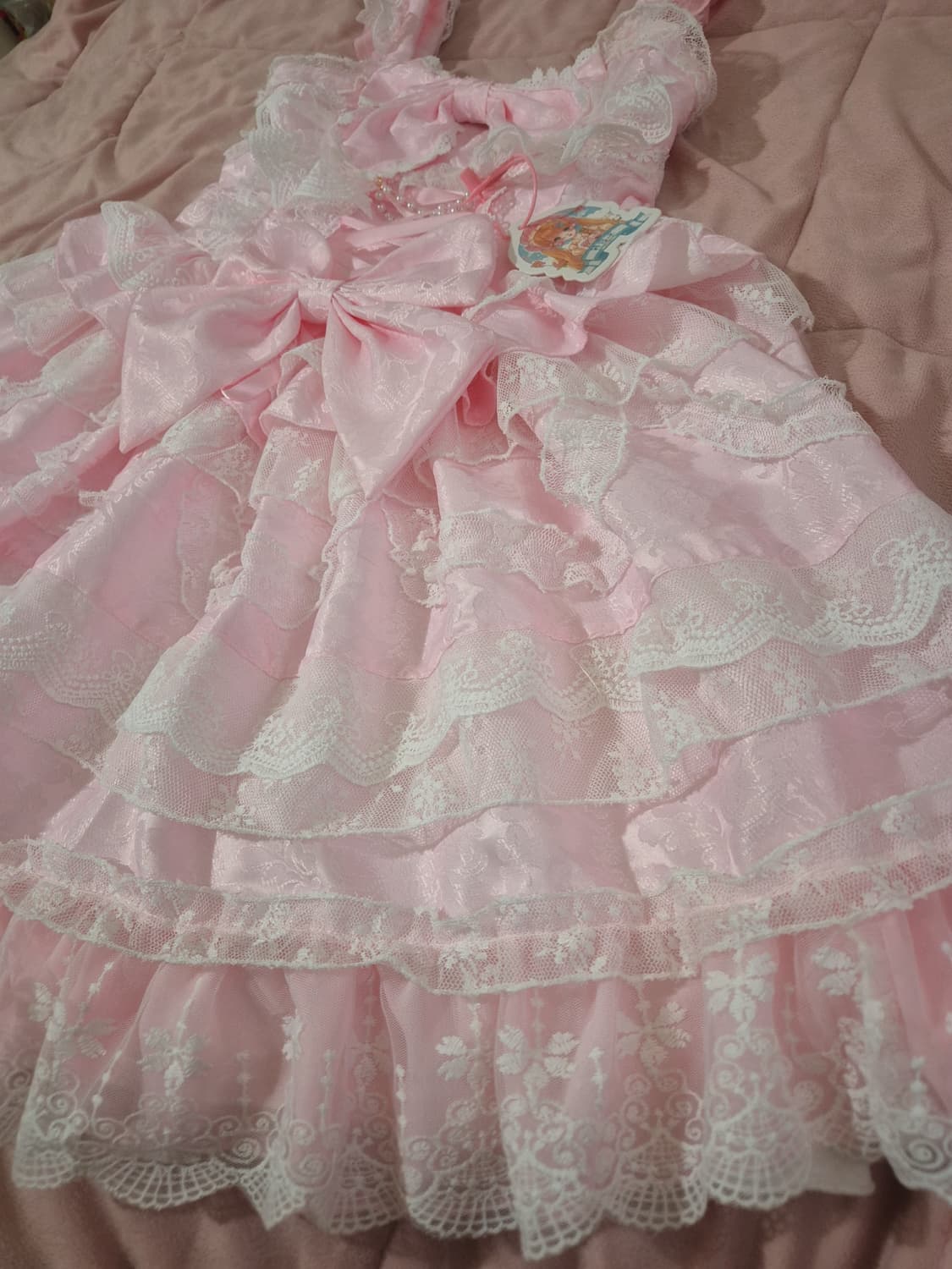 새상품) 핑크 레이스 프릴 리본 로리타 양산형 히메 상품이미지3