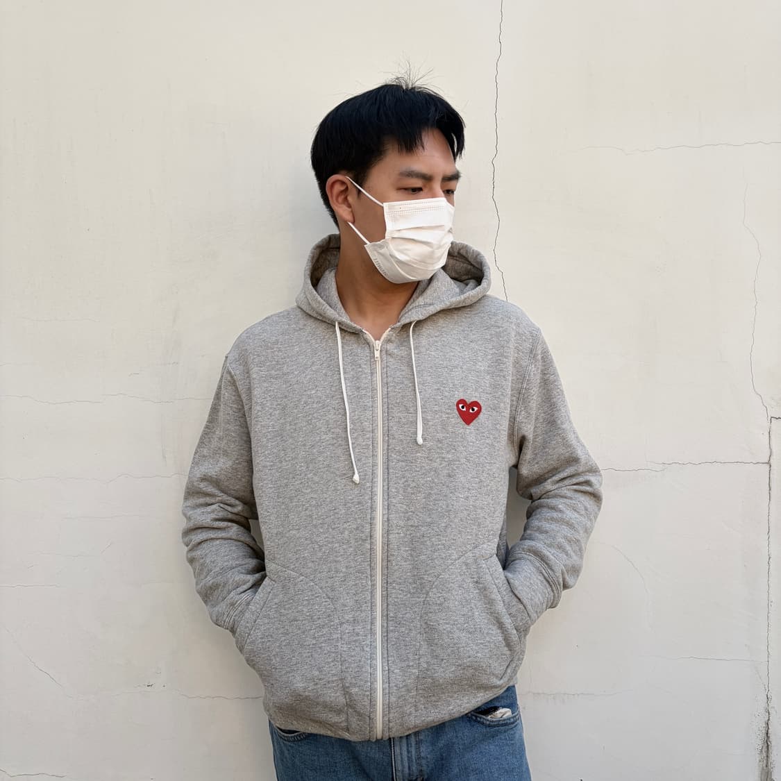 XL)일본판 꼼데가르송 플레이 하트 와펜 후드집업 상품이미지3