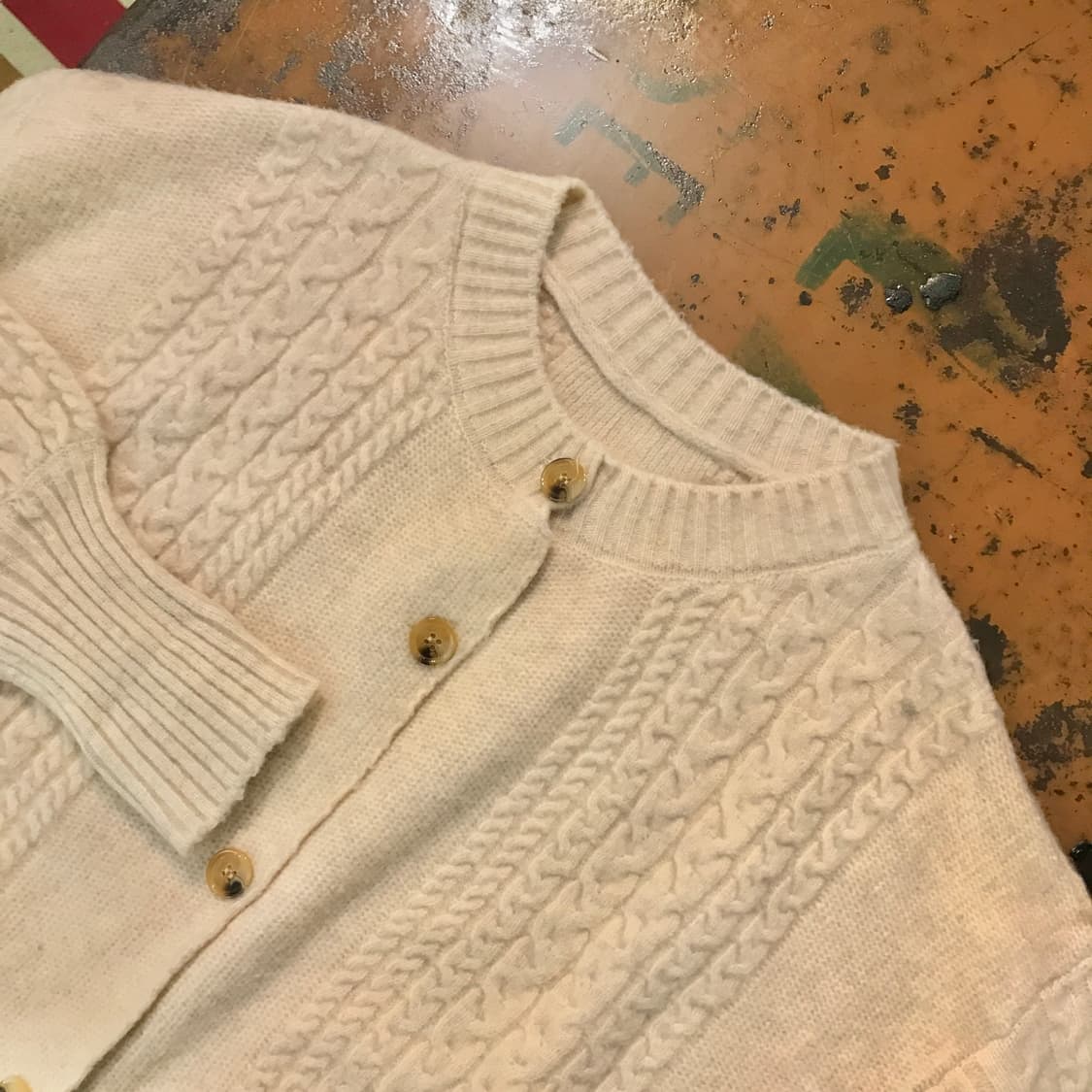 VTG 빈티지 베이지 케이블 울 숏 가디건 여성 프리사이즈 상품이미지3