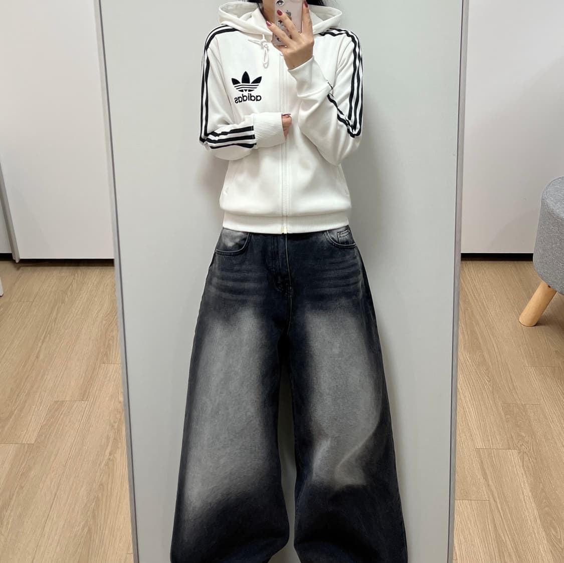 아디다스 파이어버드 흰검 화이트 후드 트랙탑 져지 상품이미지1