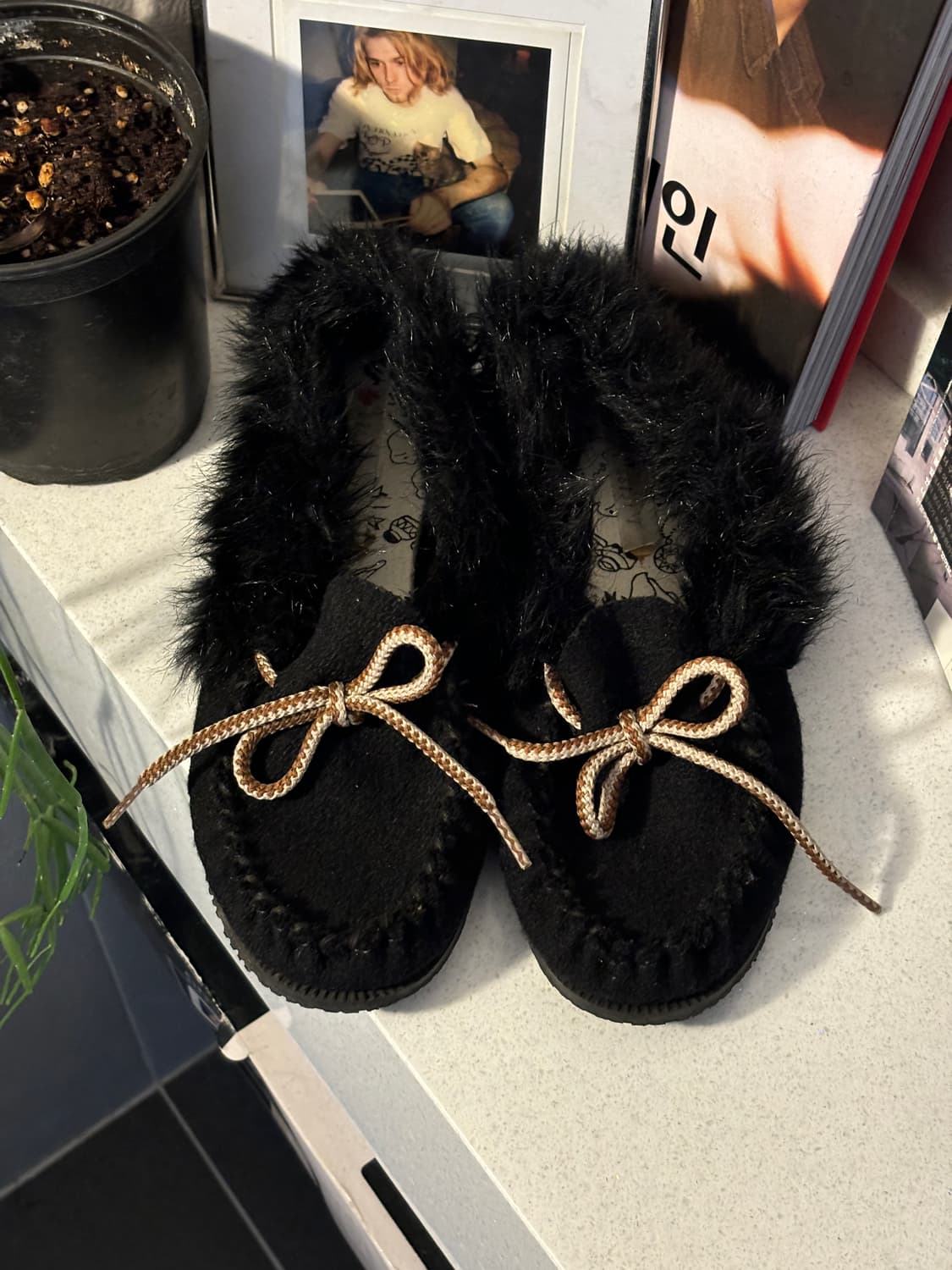 Amimoc 니트 퍼 플랫슈즈 상품이미지1