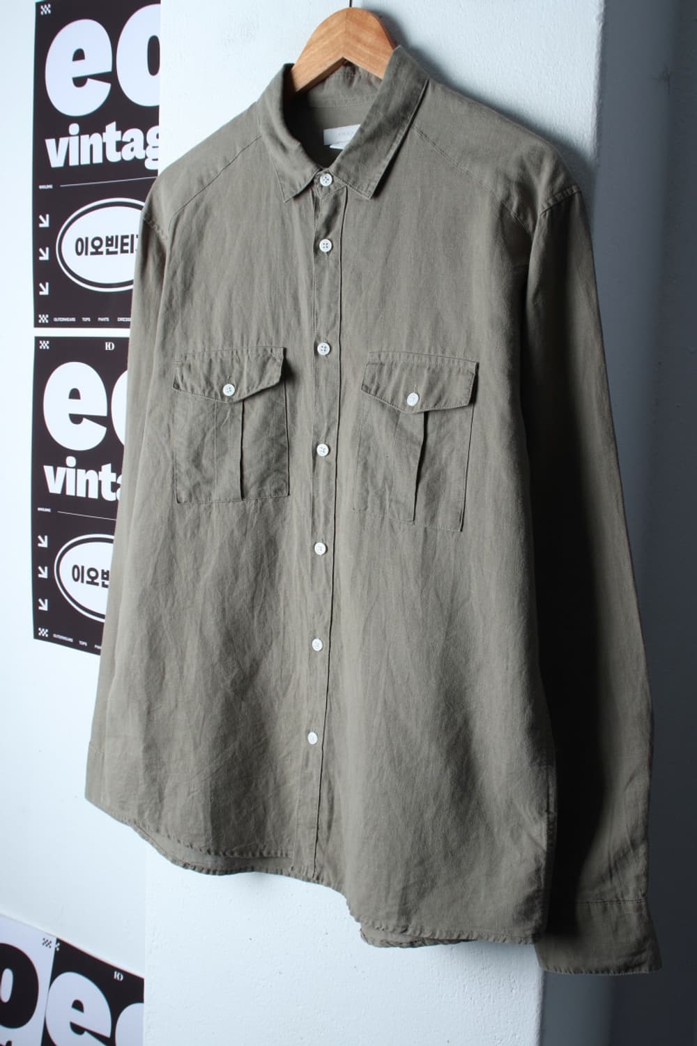 (L-XL) 데이 셔츠 남방 포켓 카키 무지 린넨 마-H31999 상품이미지1