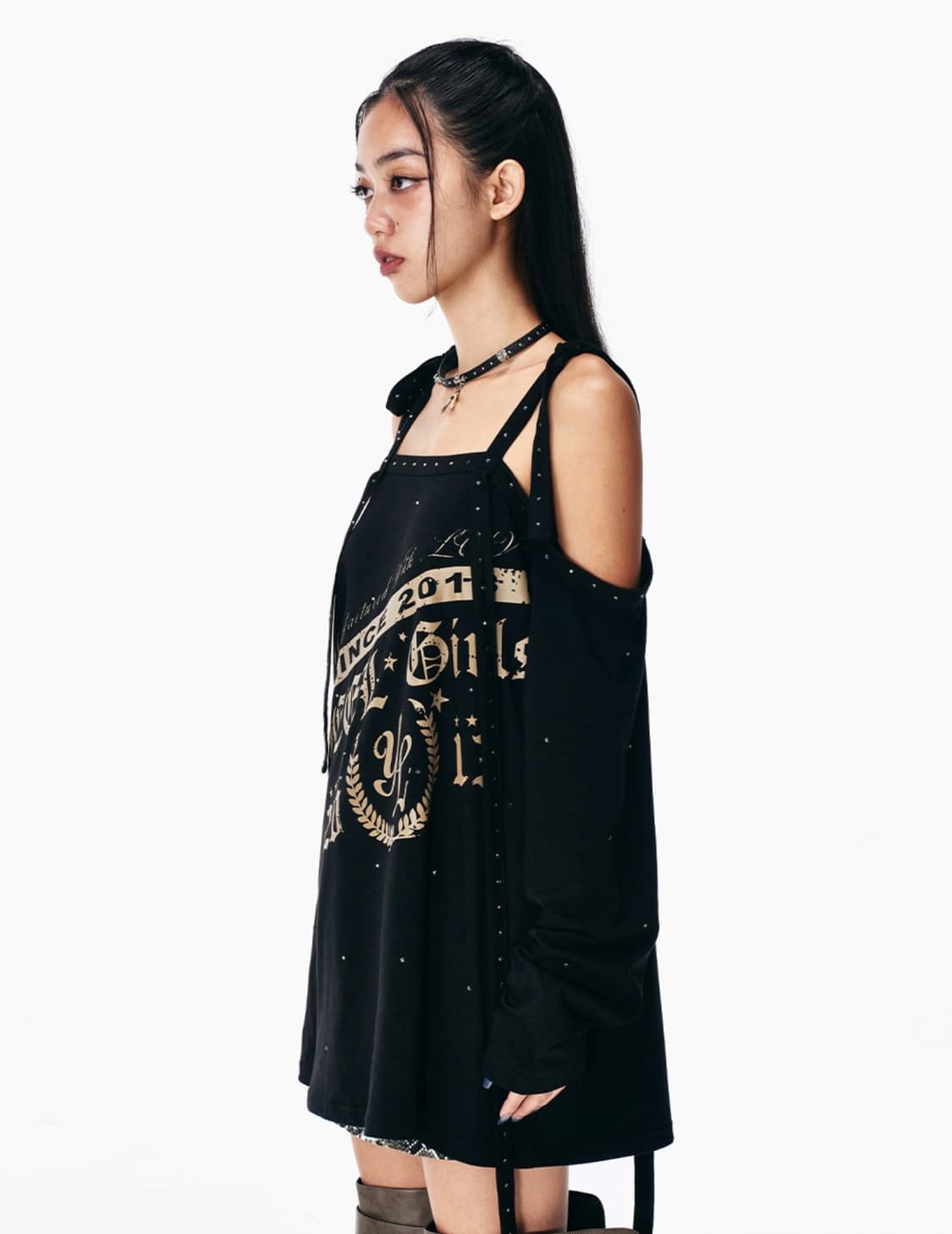 CUBIC OVERSIZED SHOULDER STRAP TOP BLACK 상품이미지2