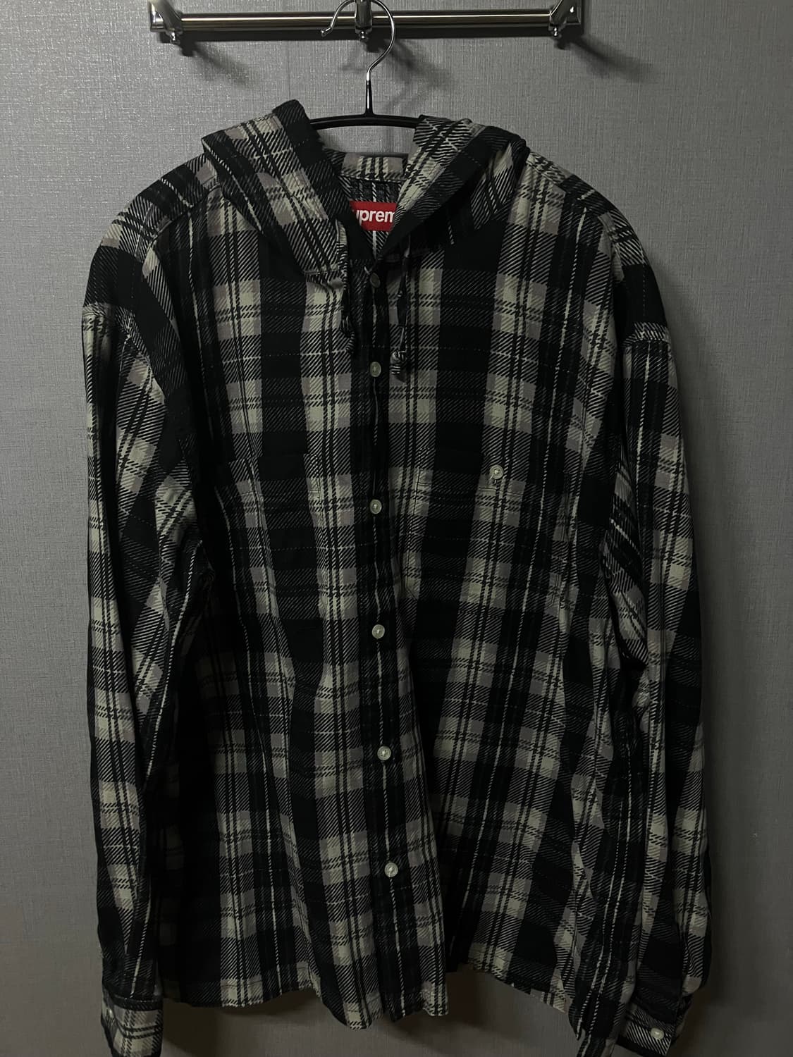 슈프림 프린티드 후드 플란넬 셔츠 블랙 L 상품이미지1