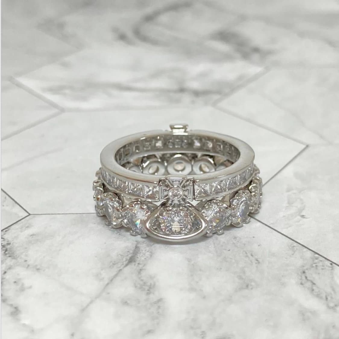 비비안웨스트우드 아카이브 화이트 크리스탈 큐빅 2단링 반지 상품이미지5