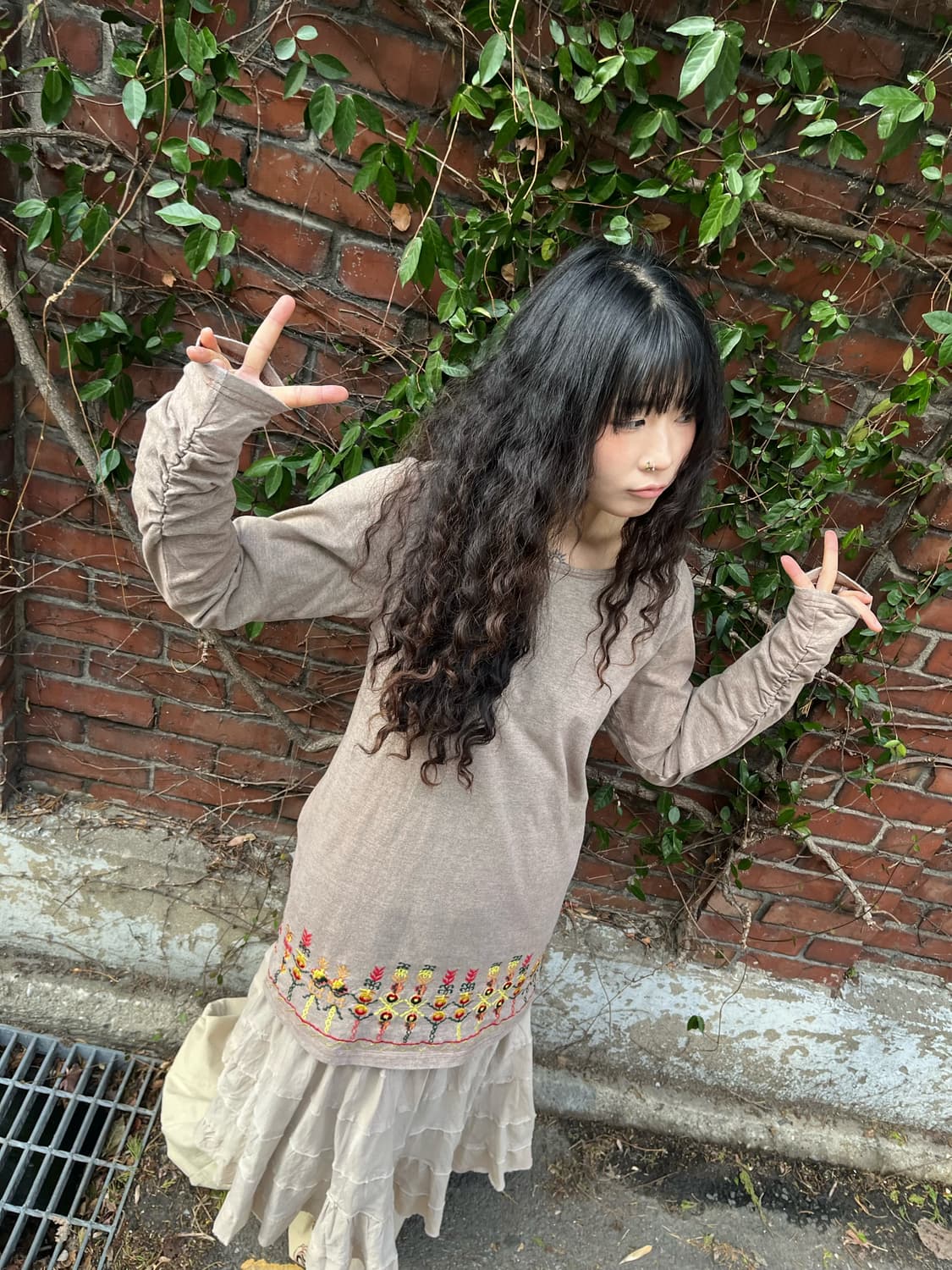 히피 자수 포인트 셔링 롱 슬리브 상품이미지2