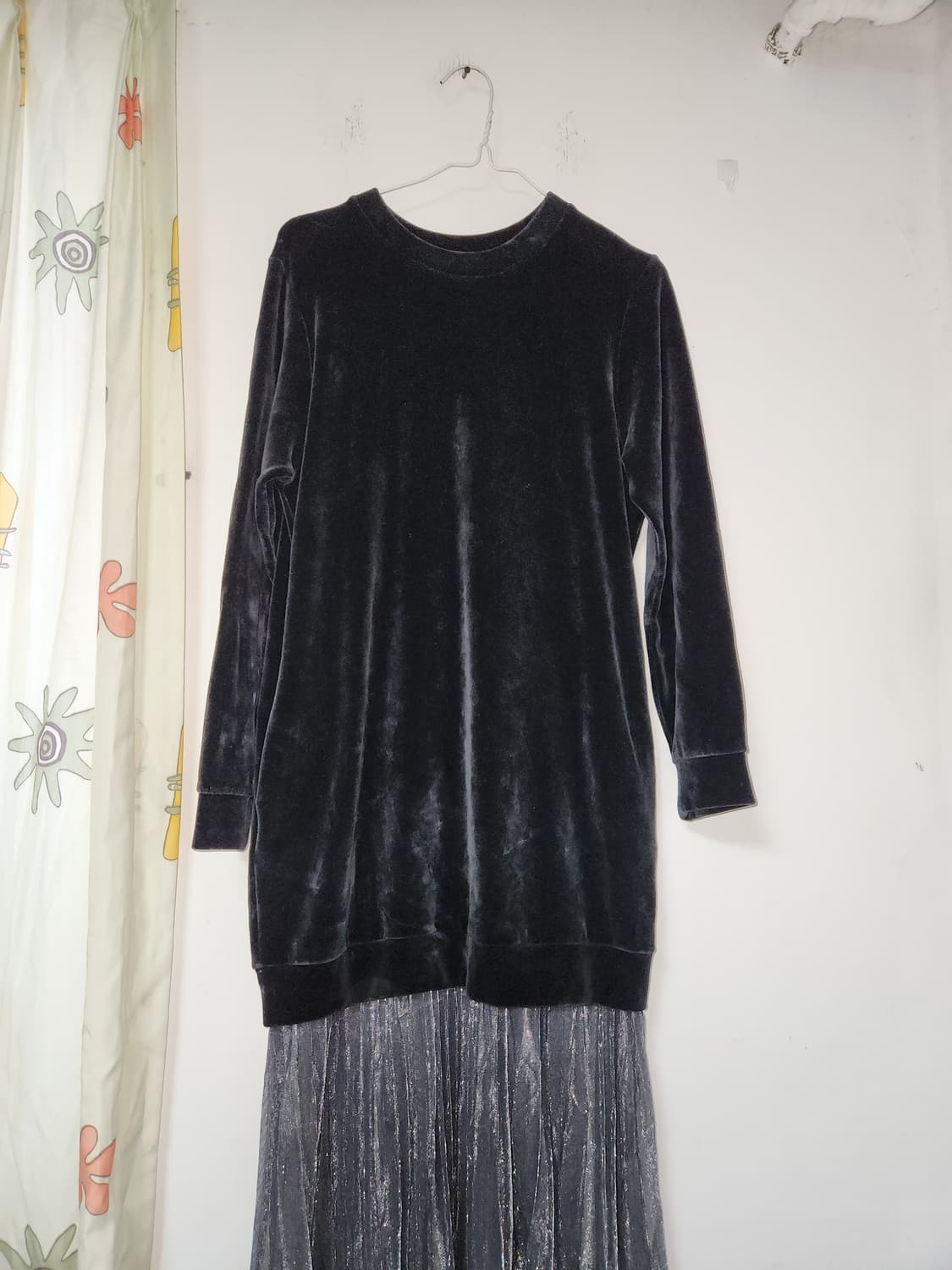 반짝이  쉬폰배색 롱 원피스 F(~77) 상품이미지3