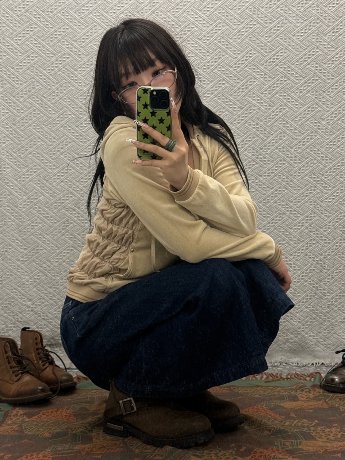 휠라 빈티지 러블리힙 벨벳 드레이프 셔링 후드집업 K0169 상품이미지1