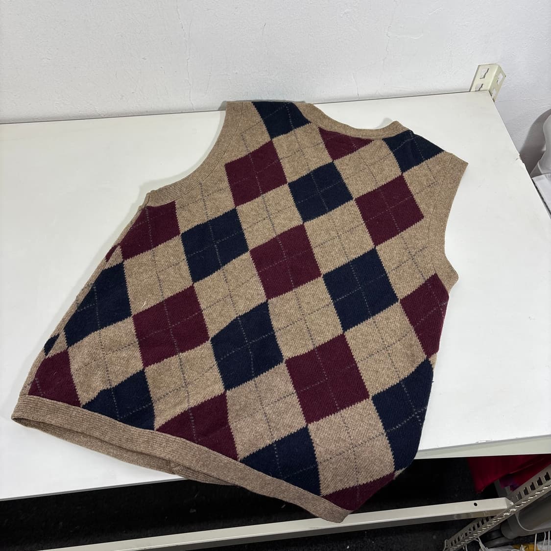 우먼L 빈폴 베이지 아가일 울100% 니트베스트 상품이미지2