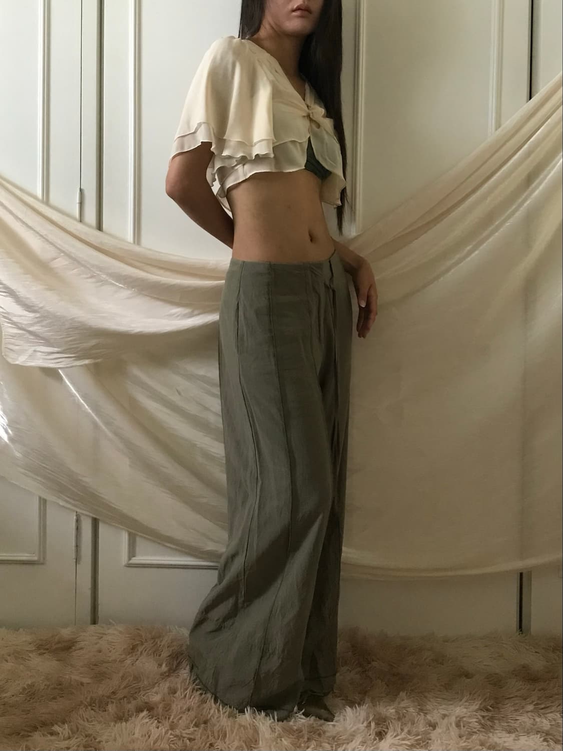 Khaki flutter pants 상품이미지3