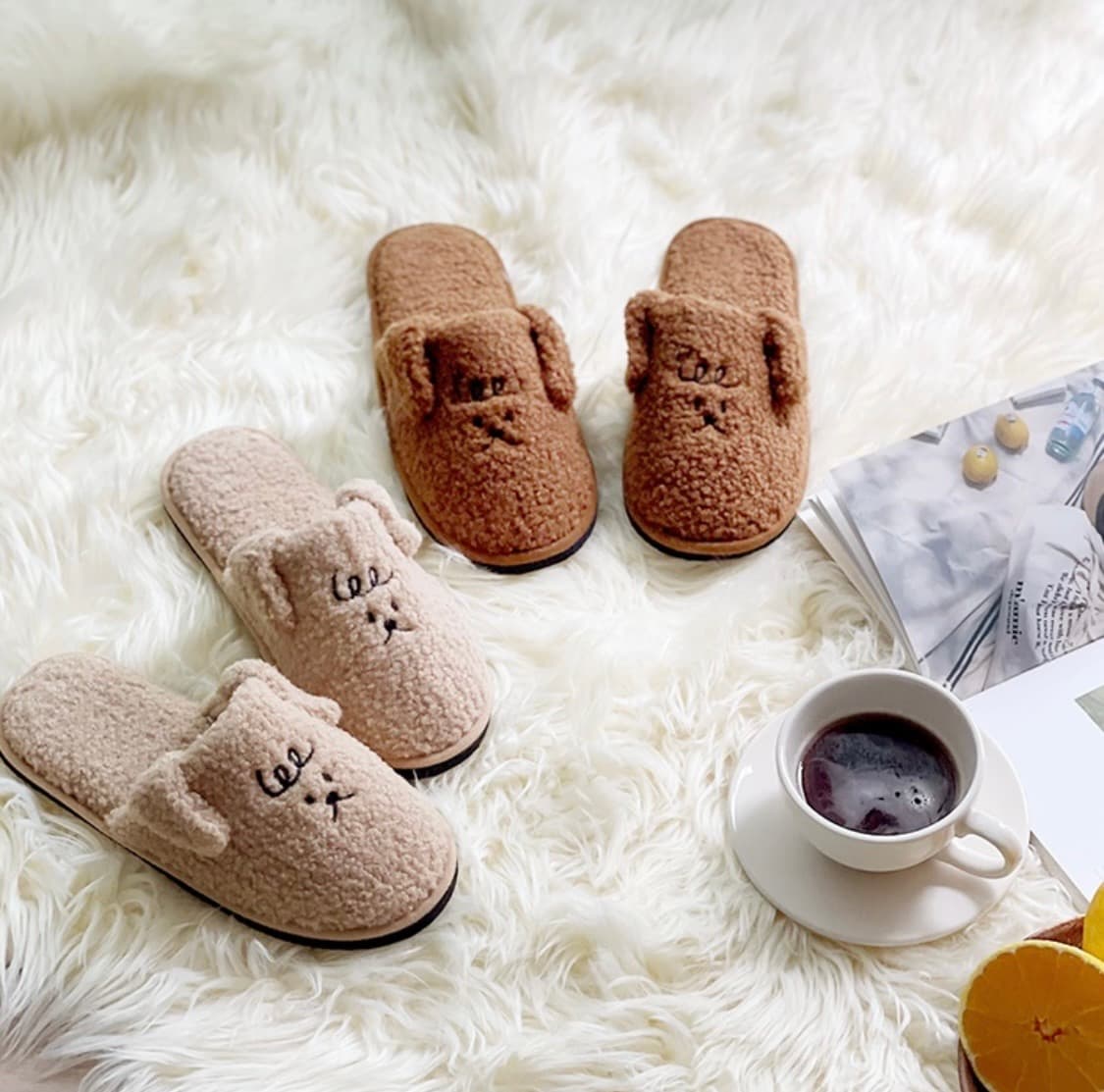 (새상품) 뽀글이 곰돌이 털 슬리퍼 거실화 실내화 2종 세트 겨울 상품이미지3