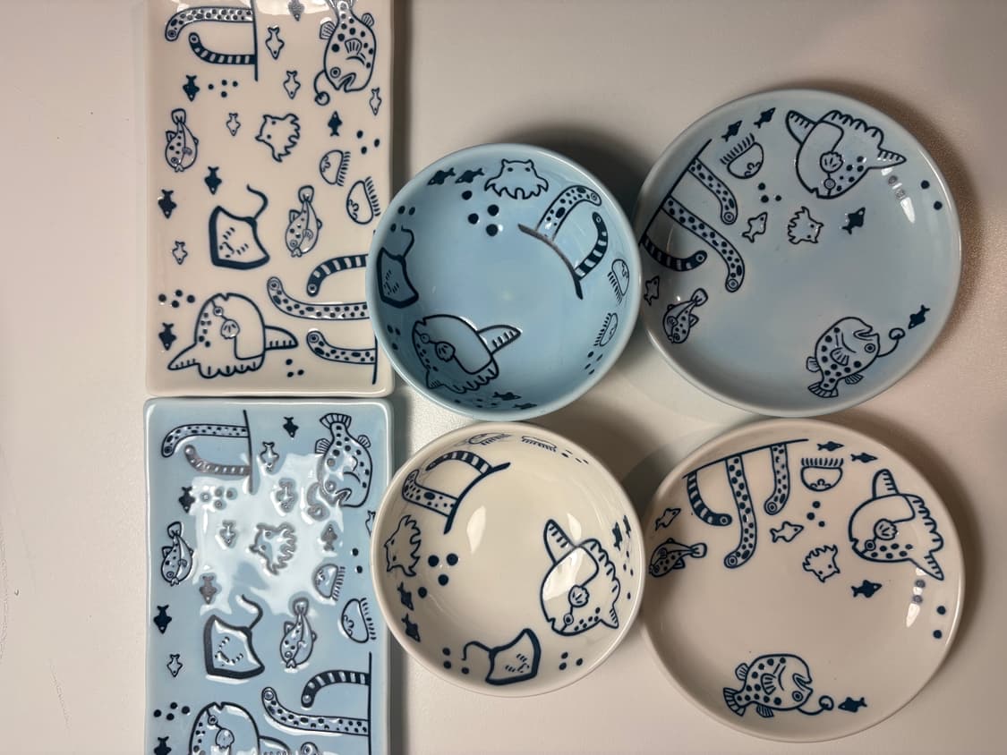 바다 아쿠아리움 그릇 세트 산리오 리락쿠마 키티 인형 산엑스 상품이미지1