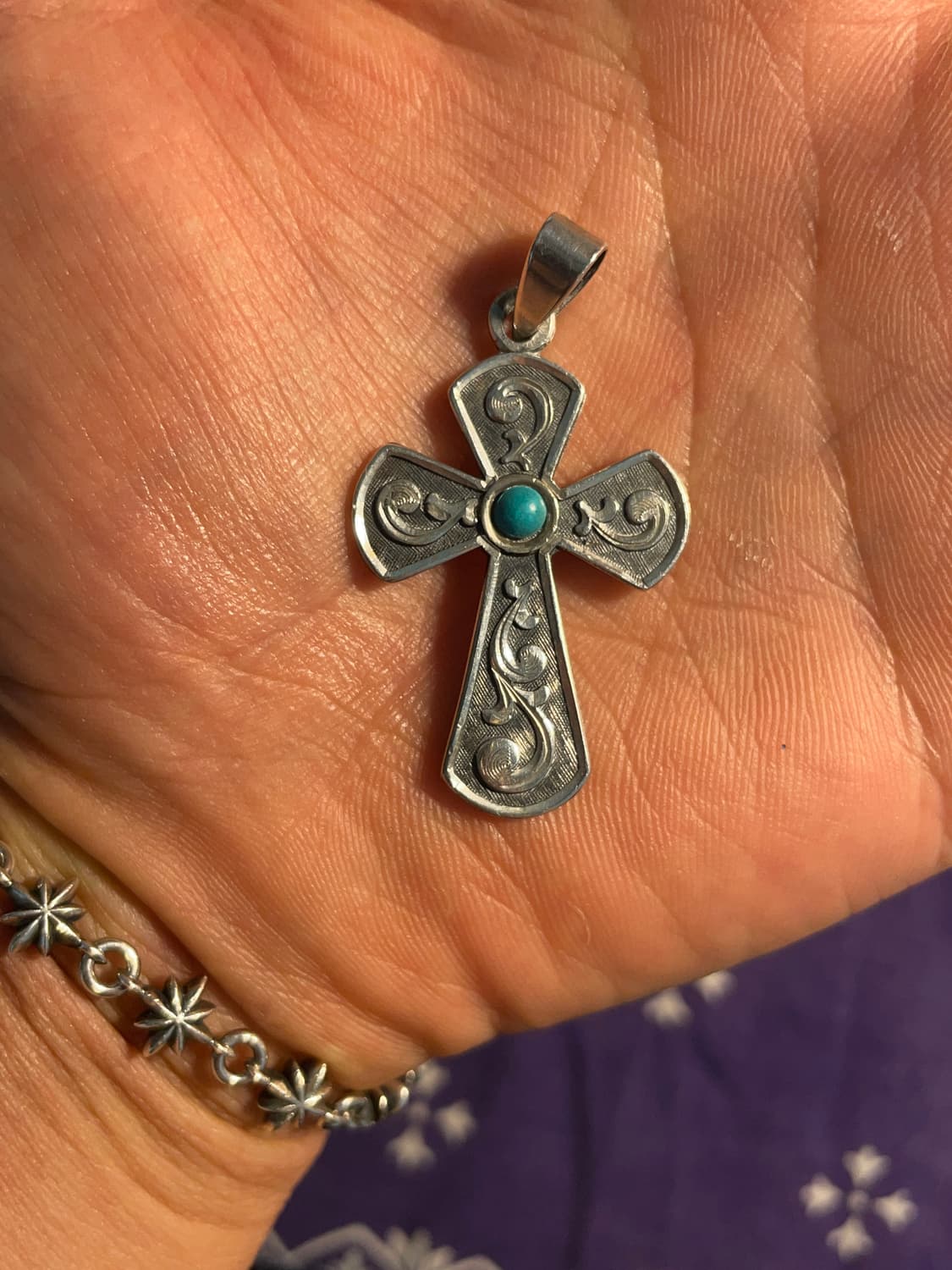Sterling Turquoise Floral Cross Pendant 상품이미지6