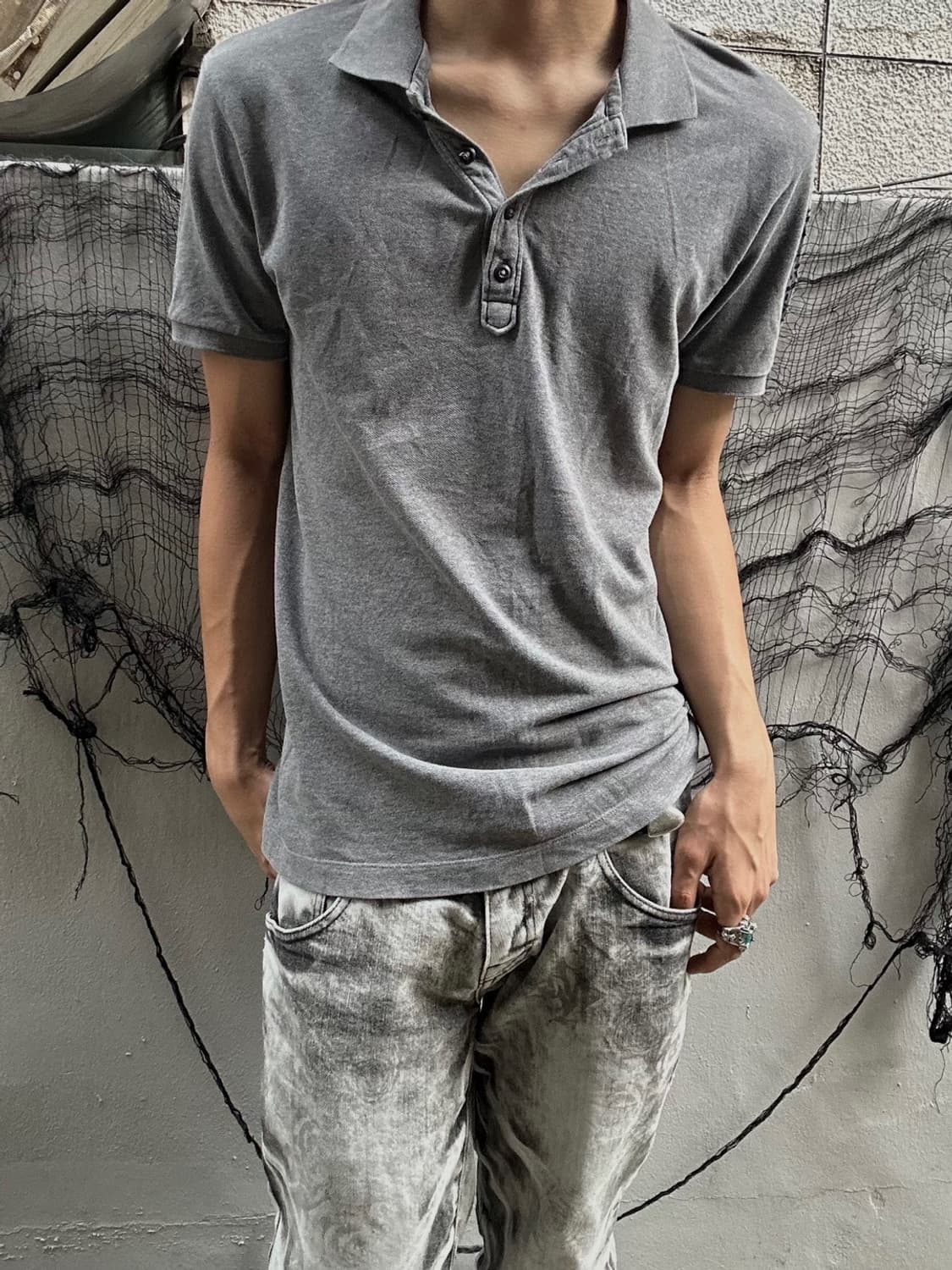 *Rare* 00s 디젤 백 프린팅 디자인 그레이 카라 티셔츠 상품이미지2
