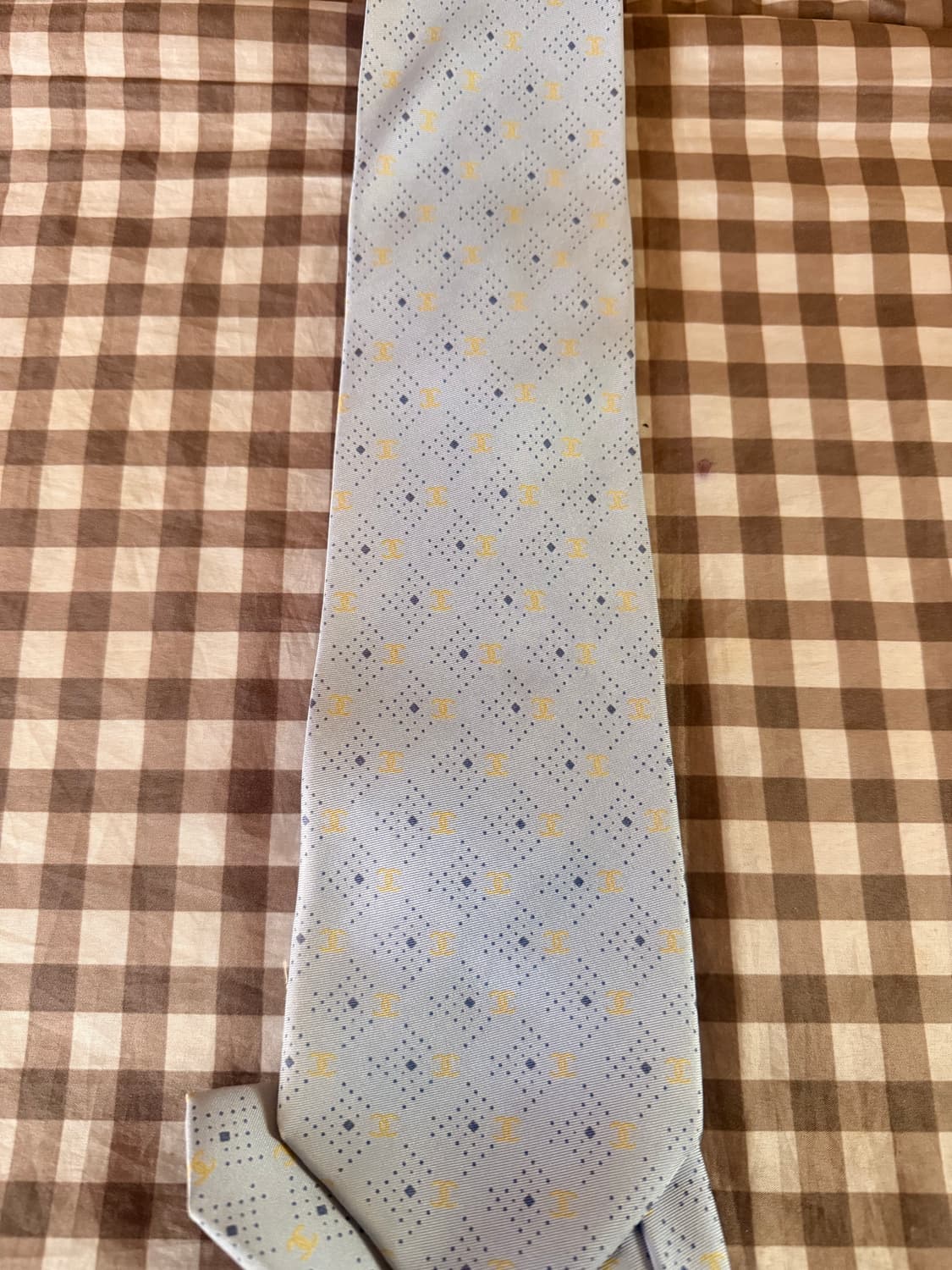 샤넬 실크 넥타이 하늘색 패턴 상품이미지4