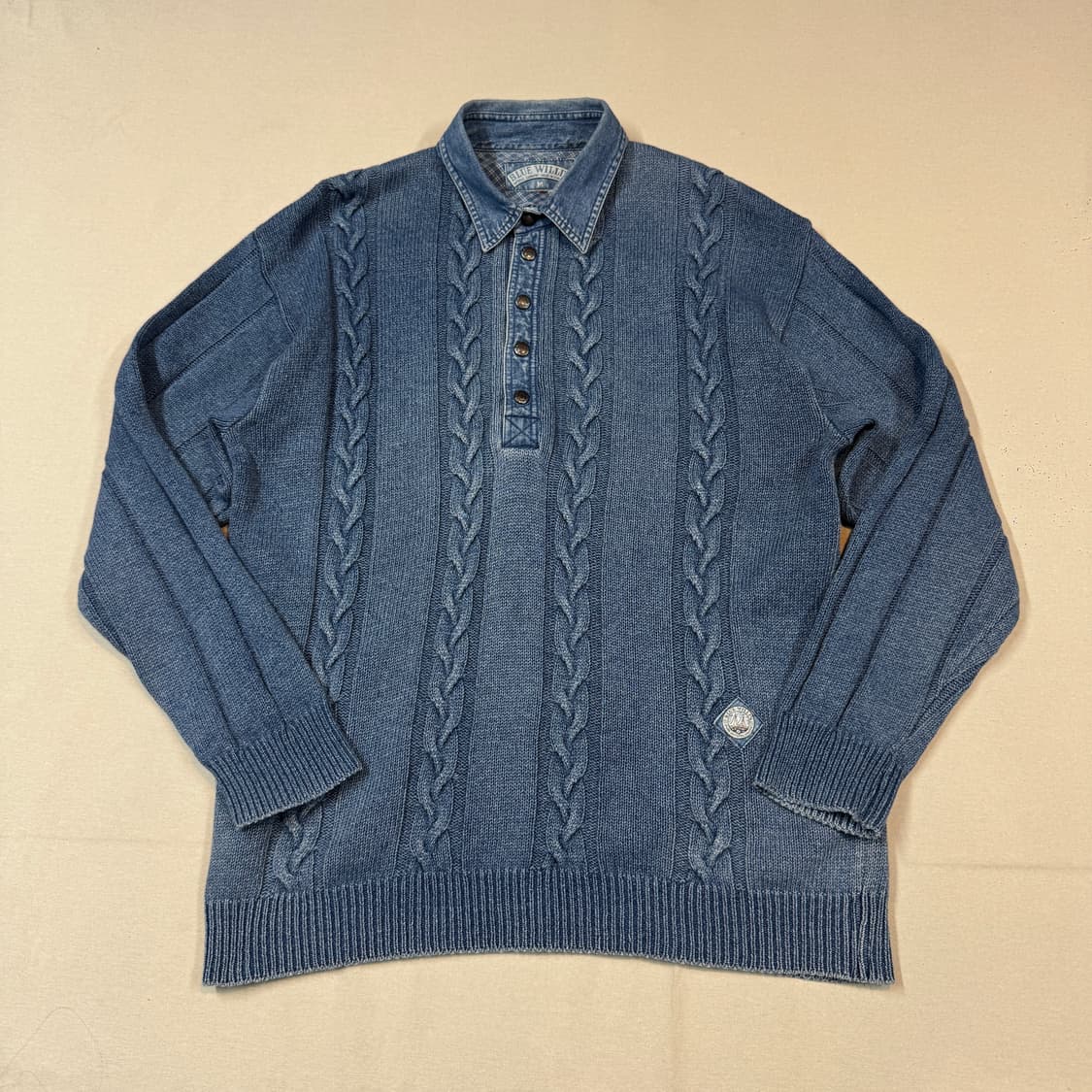 M) Blue Willi's 인디고 코튼 케이블 헨리넥 니트 상품이미지1