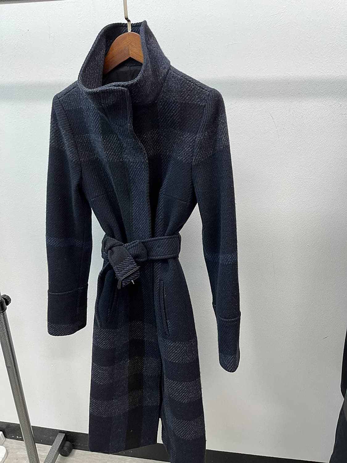 여) 버버리 네이비 체크 울코트  상품이미지1