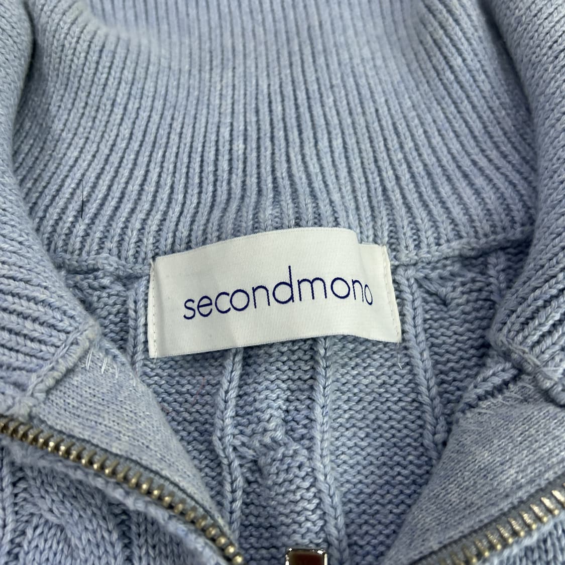 세컨드모노 케이블 하프집업 니트 화이트/블루 100 2벌 상품이미지8