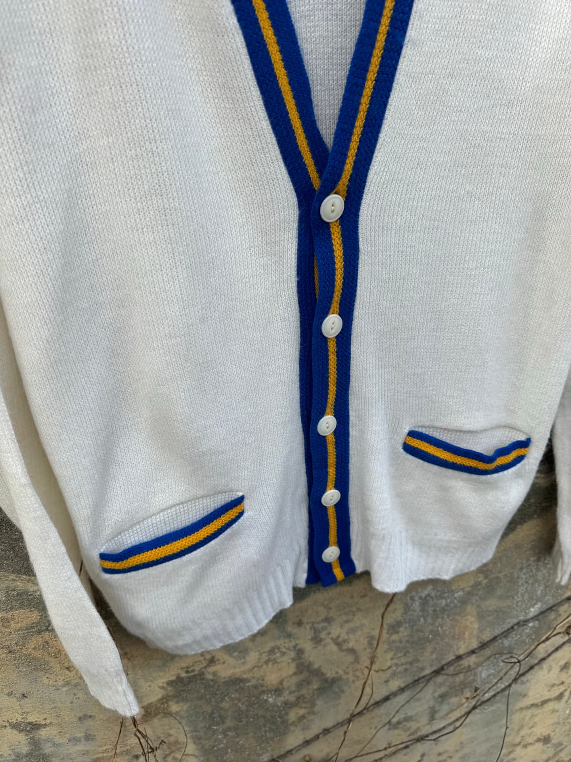 빈티지 캐나다 메이드 아크릴 니트 가디건 화이트 상품이미지5