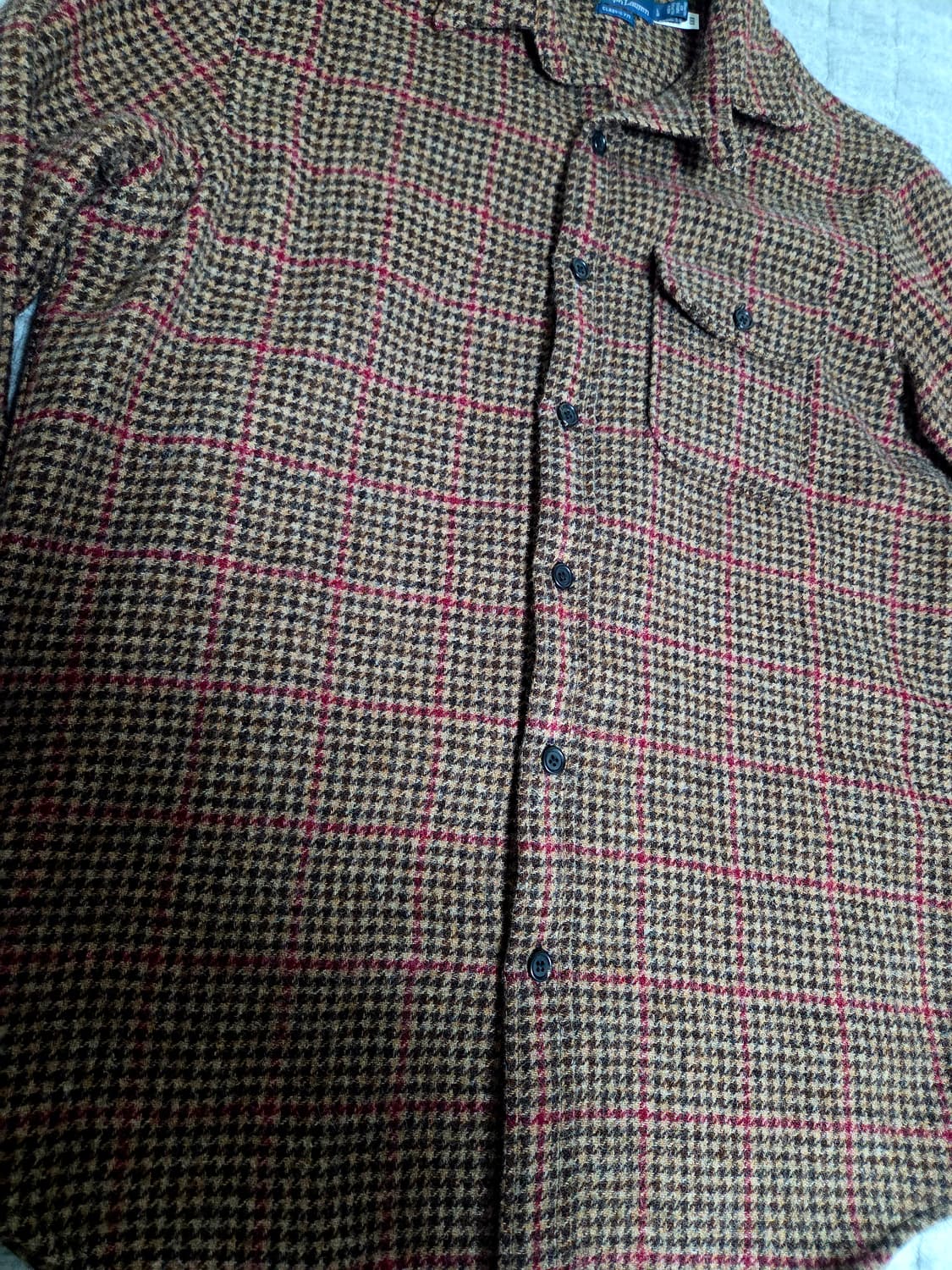 L,105) 폴로 셰틀랜드 브라운 울 오버셔츠 팝니다. 상품이미지3