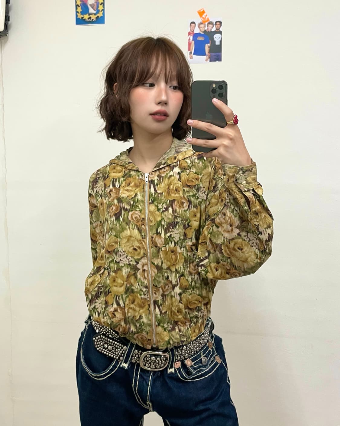 Yellow Flower Cropped Hooded Zip-Up 상품이미지1