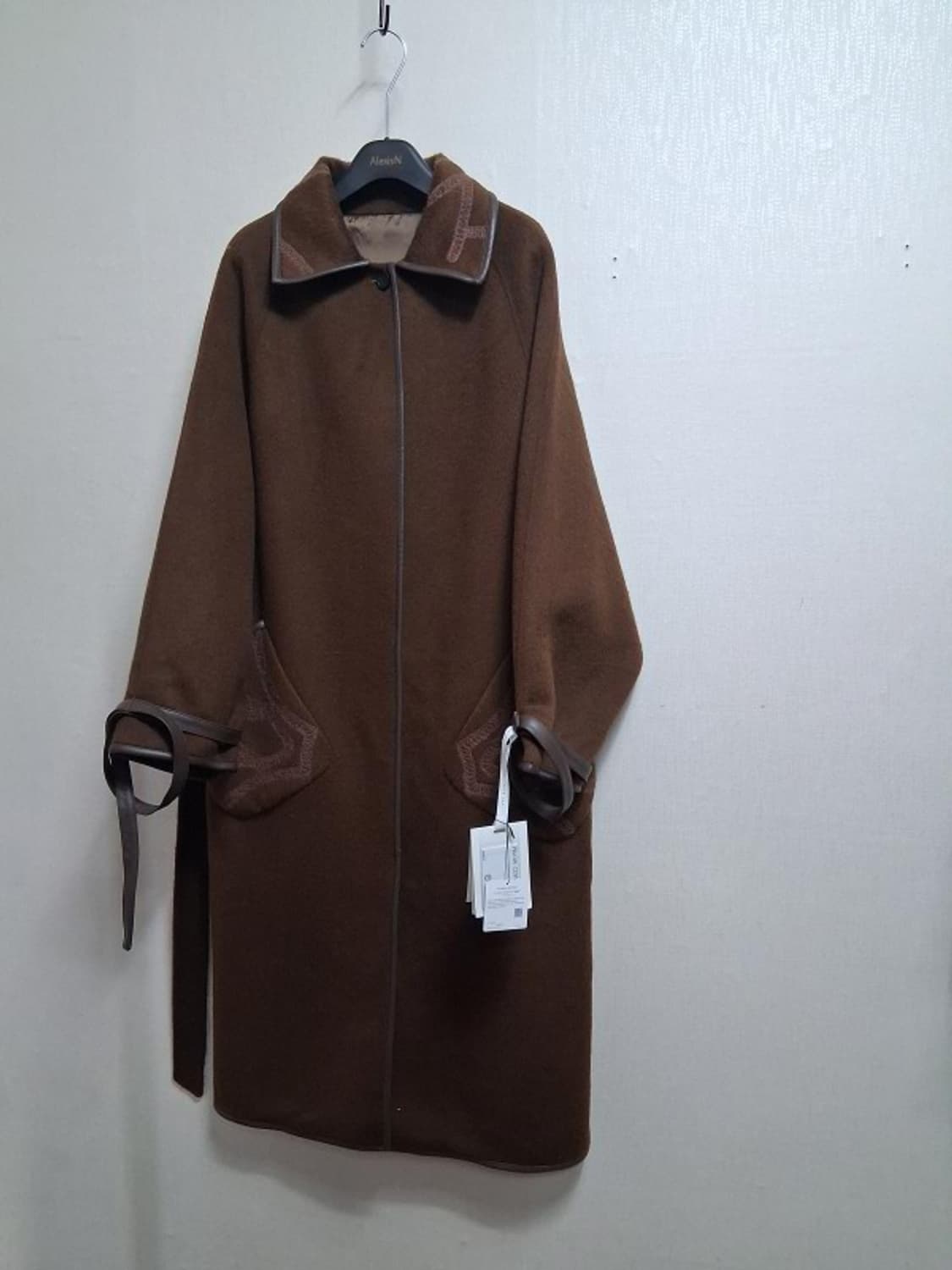 수입 낙타털 혼합 천연양가죽 배색 양모롱코트 카멜 새거 프리  상품이미지1