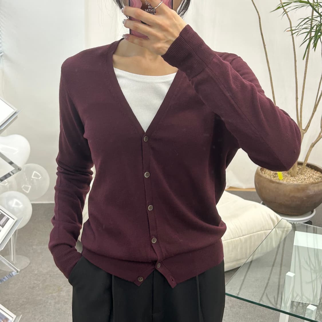 유니클로 자주색 가디건 상품이미지2