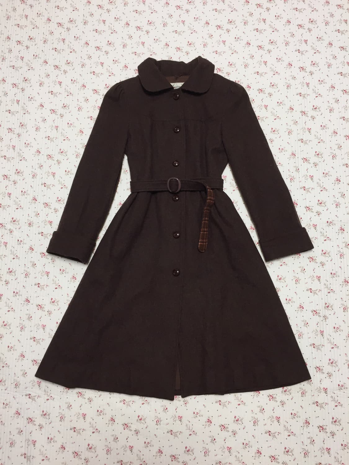 빈티지 모리걸 브라운 체크 코트 상품이미지4