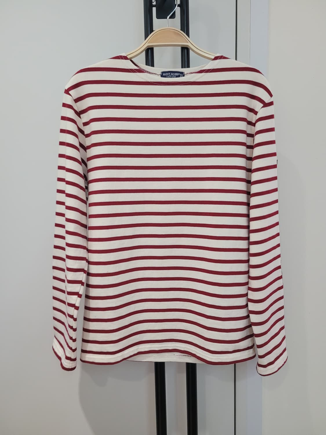 세인트제임스 레드 단가라 엘보패치 긴팔 티셔츠 S사이즈 상품이미지1