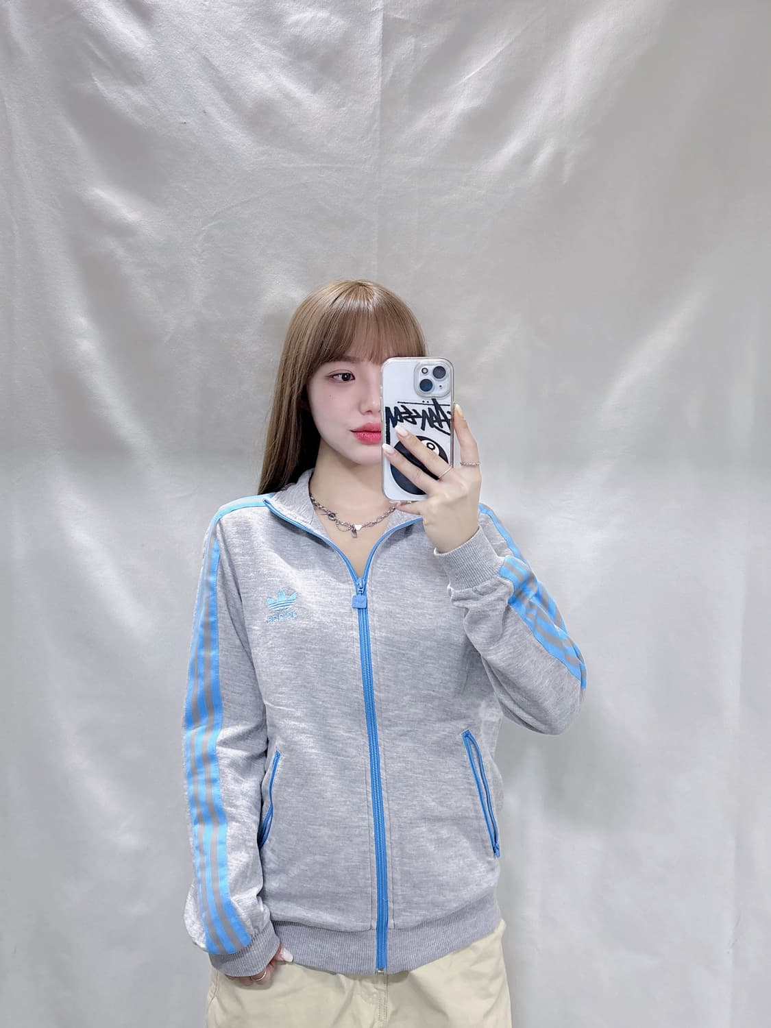 아디다스 그레이 베이비블루 코튼 트랙탑  상품이미지1