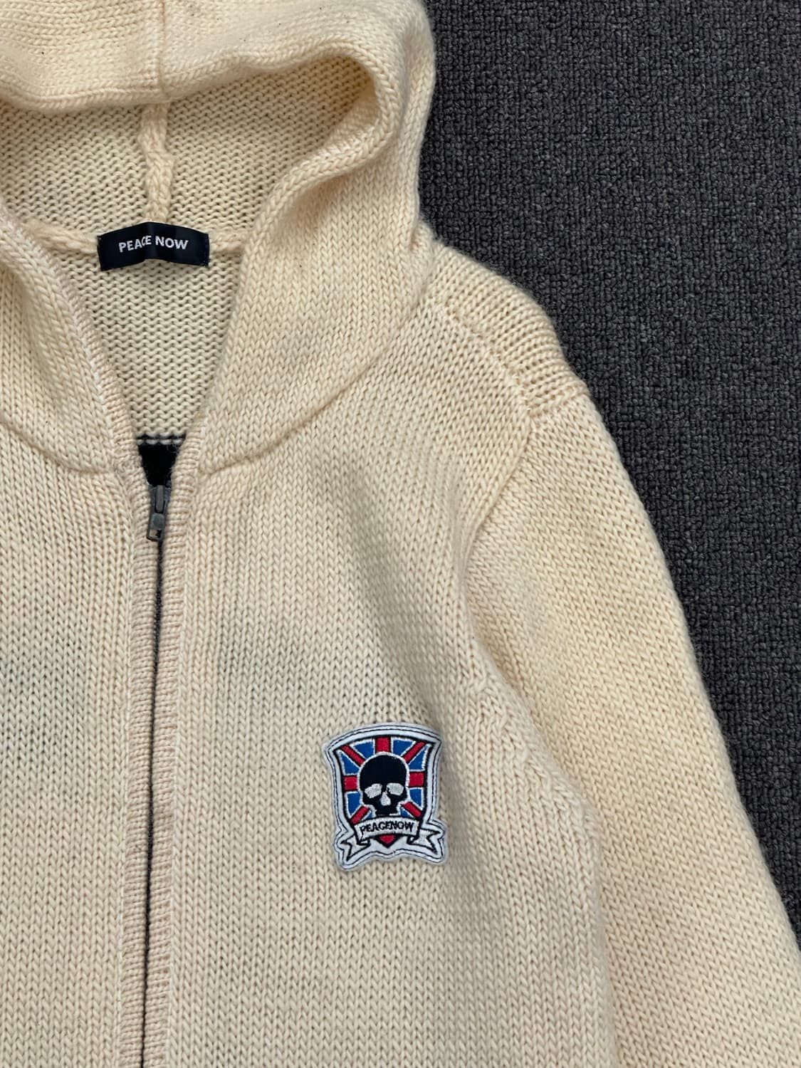 M)Peace now Japanese vintage 여성 패치 니트집업 상품이미지2