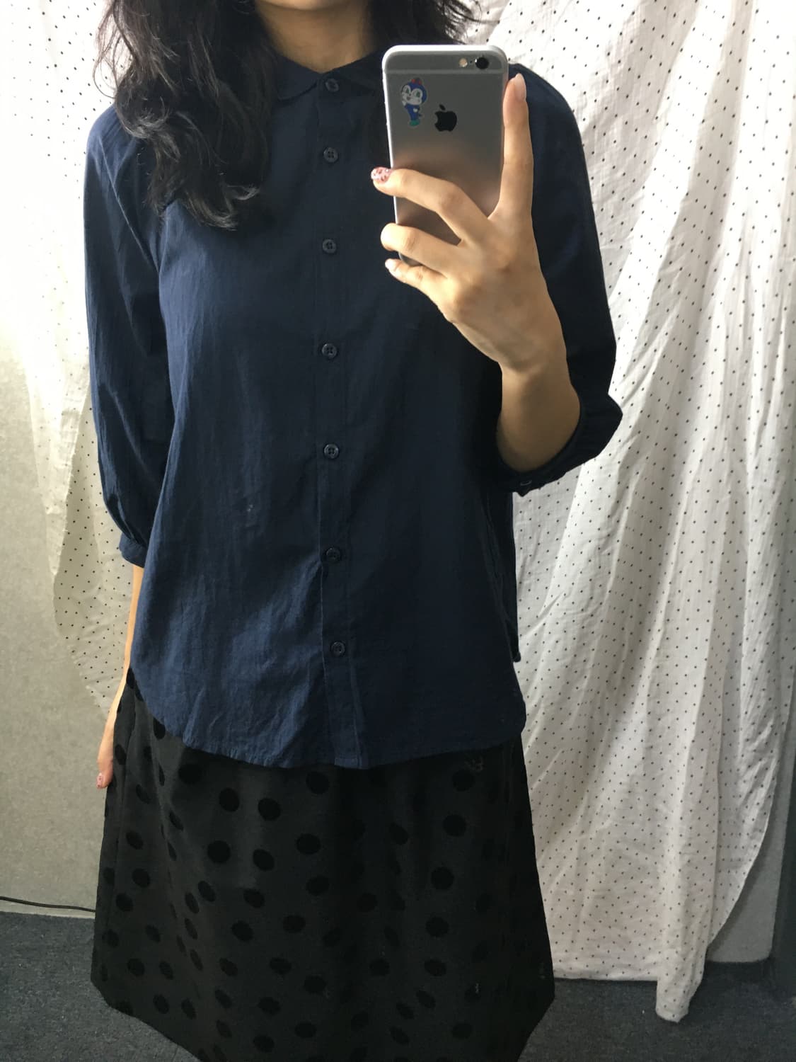 네이비 카라 7부 블라우스 상품이미지4