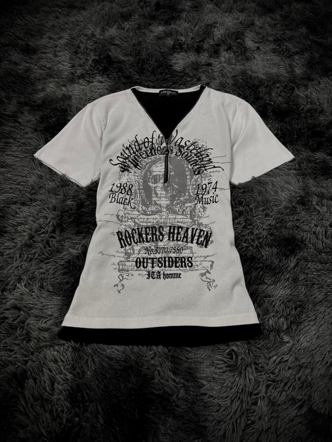 블랙&화이트 레이어링 펑크 해골 레터링 반팔 상품이미지1