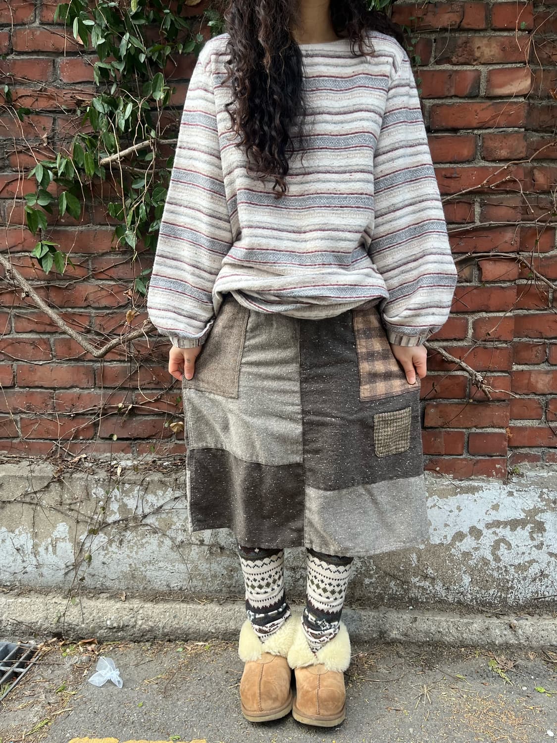 일본 무드 패치워크 미디스커트 상품이미지1