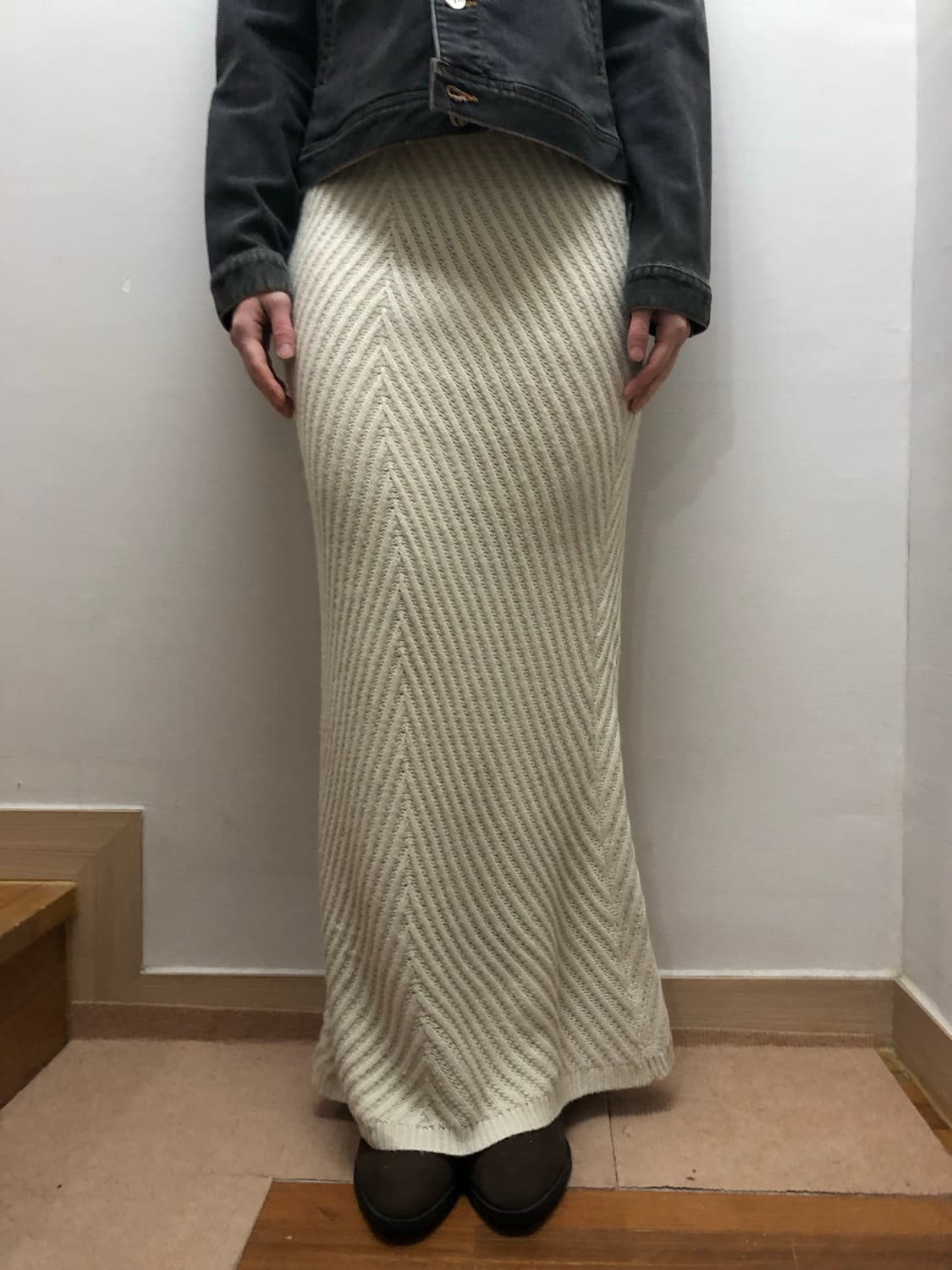 빈티지 아이보리 니트 롱 스커트 상품이미지1